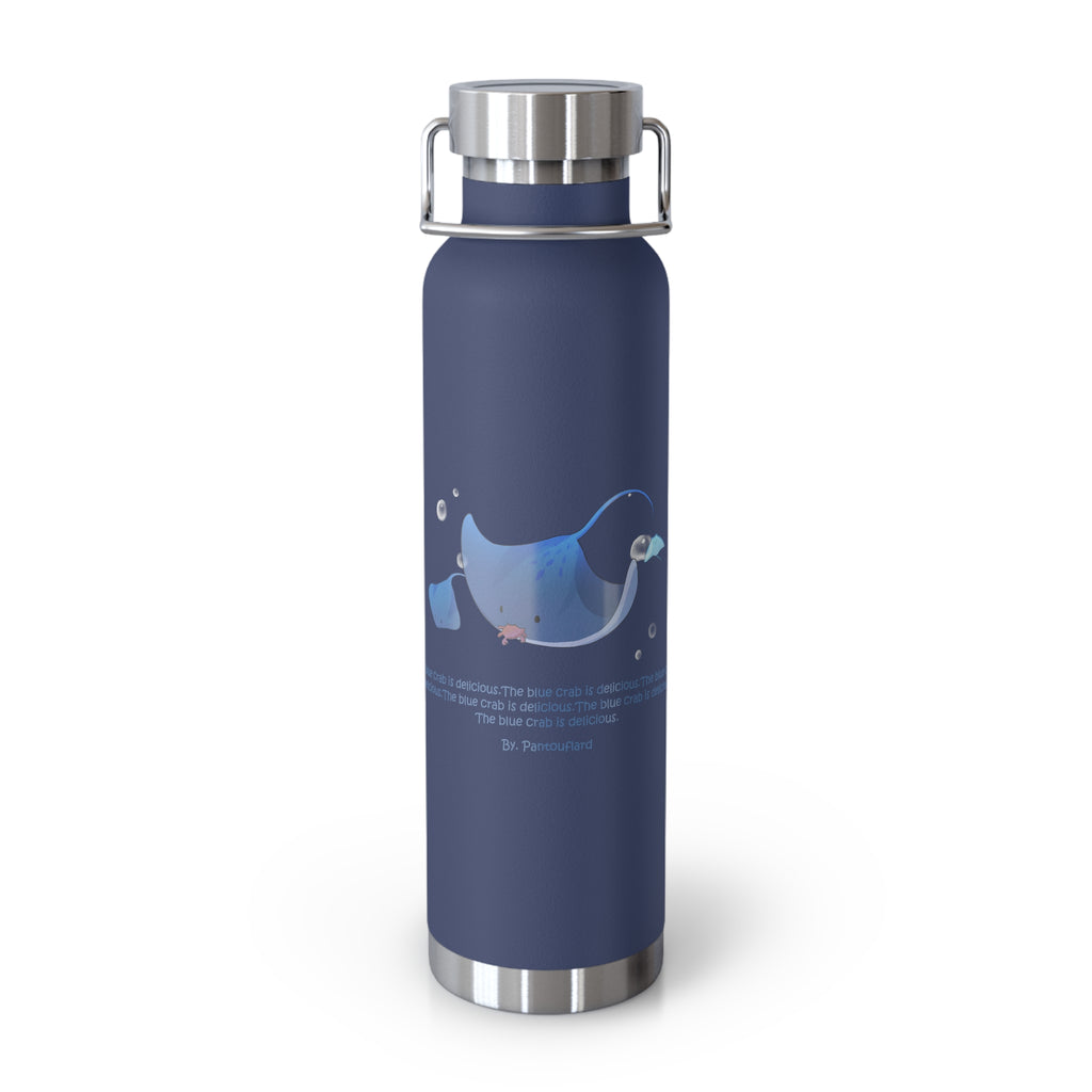 Cyan Blue Cute Stingray Eating Crab Quote 22oz Copper Vacuum Insulated Bottle