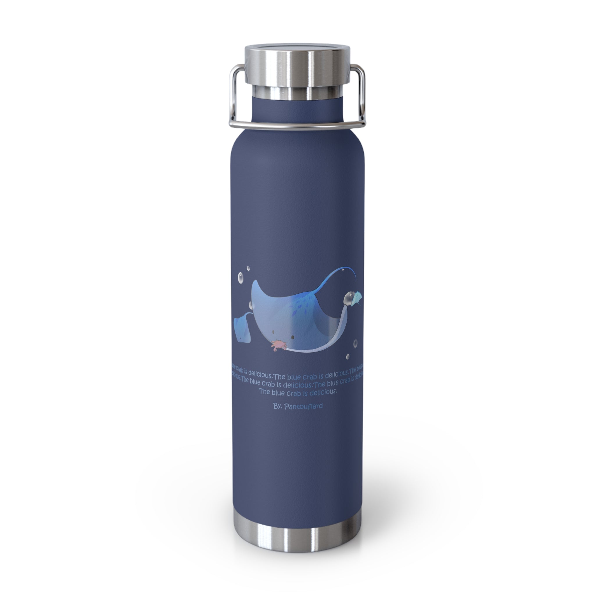 Cyan Blue Cute Stingray Eating Crab Quote 22oz Copper Vacuum Insulated Bottle