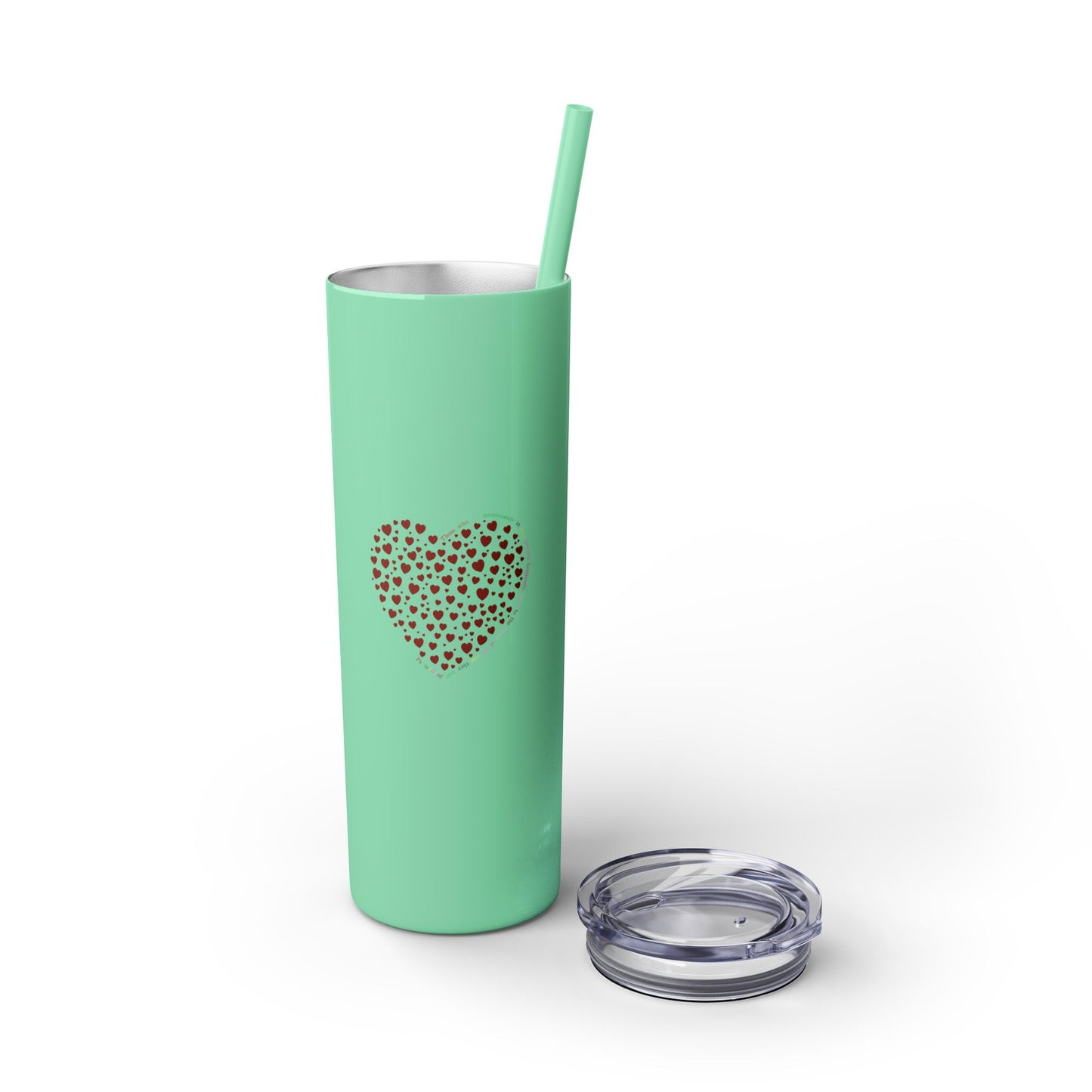 Red Heart Dot Skinny Tumbler | 20oz Reusable Travel Mug, Eco-Friendly Drinkware