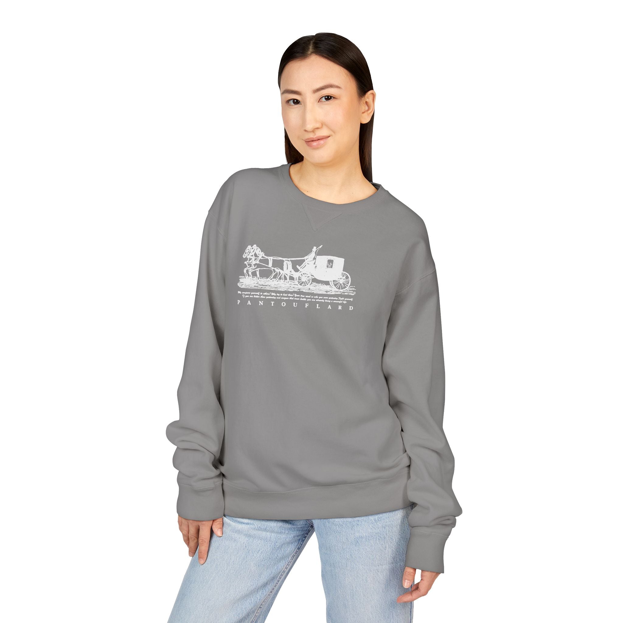 Old Money Equestrian Heritage Crewneck - The Nostalgic Journey II (Dark Academia Garment-Dyed Sweatshirt)