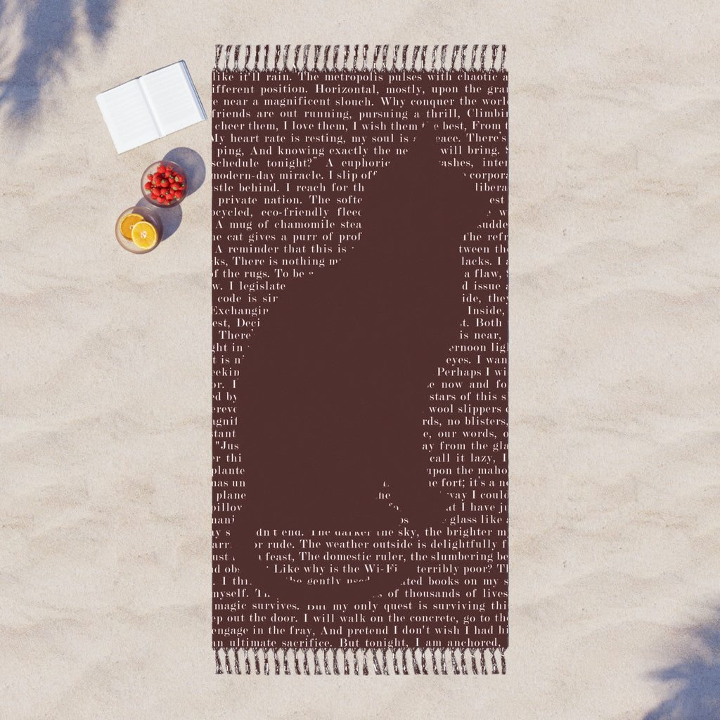 Dark Brown Poetic Typography Cat Silhouette 100% Polyester Boho Beach Cloth