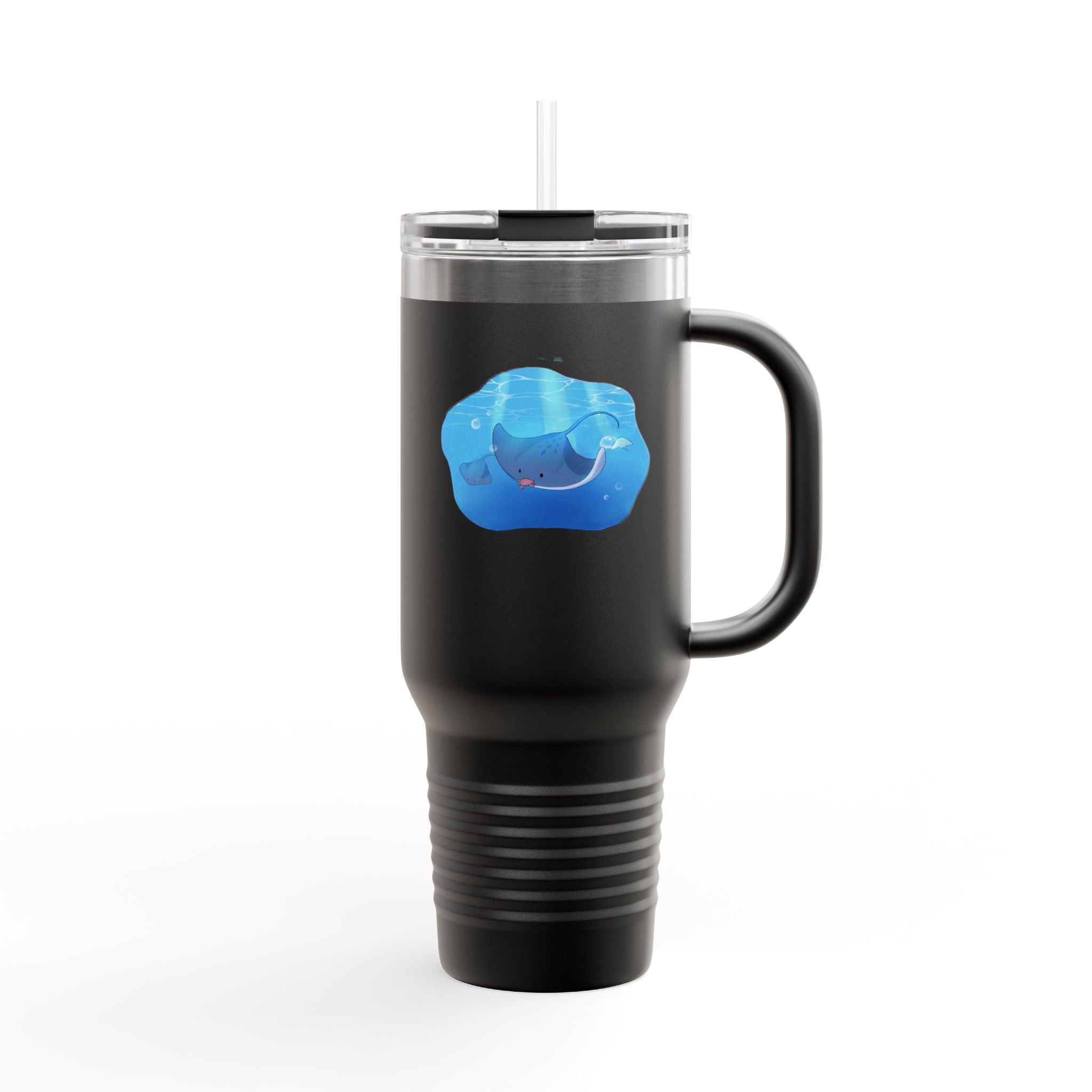 Navy Blue Cute Swimming Stingray 40oz Stainless Steel Insulated Travel Mug