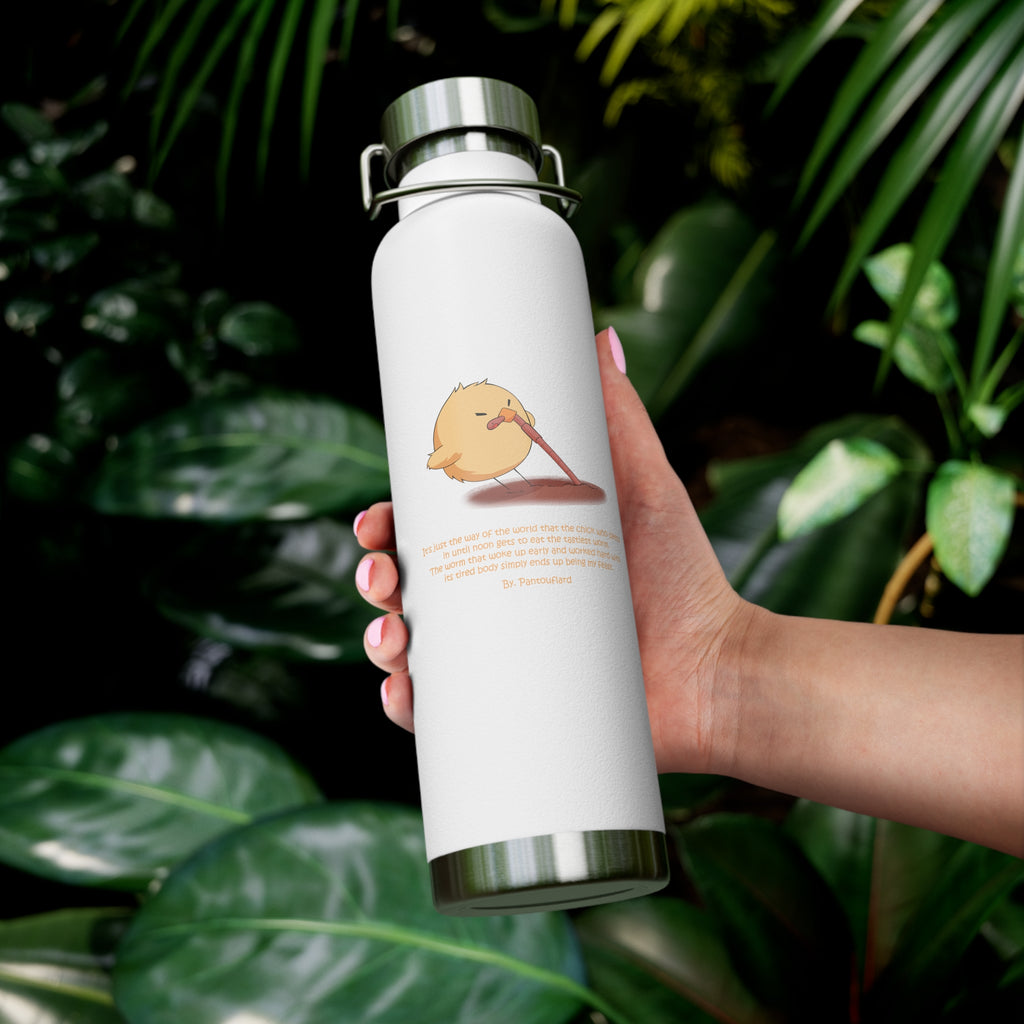 Navy Blue Cute Chick Pulling Worm Quote 22oz Copper Vacuum Insulated Bottle