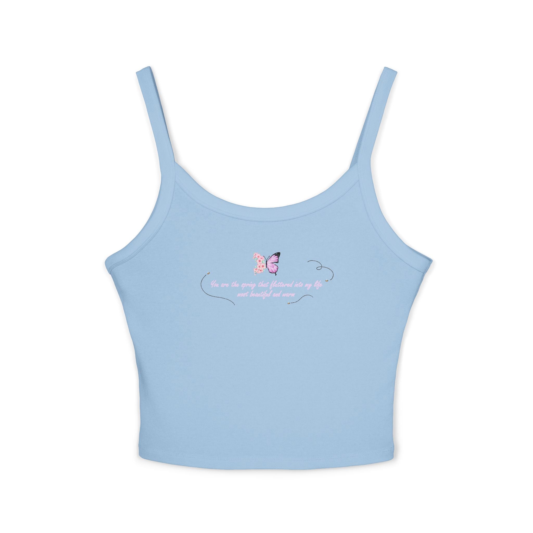 Women's Pink Floral Butterfly Spring Quote Cotton Blend Spaghetti Strap Tank Top