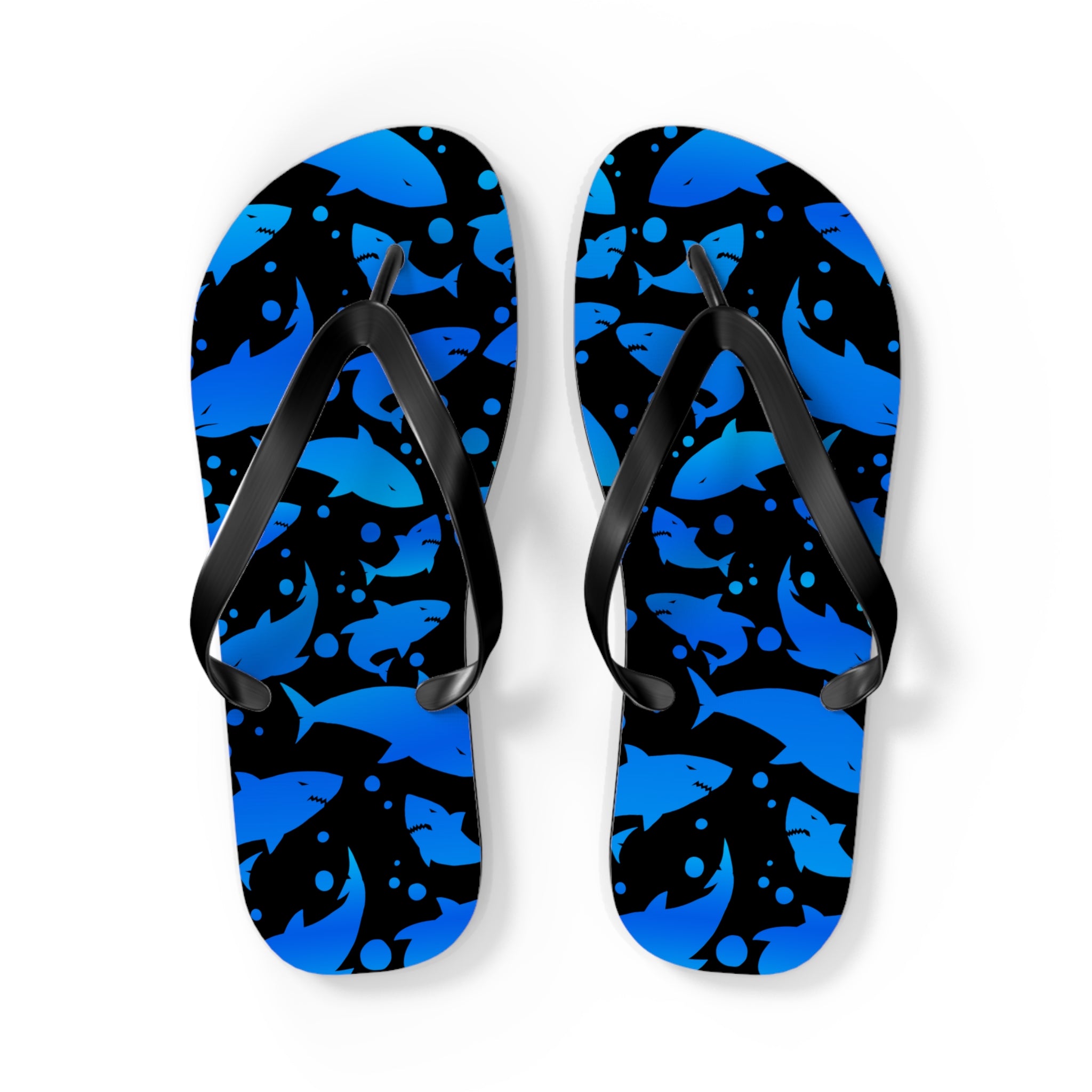Men's/Women's Blue and Black Shark Print Flip Flops - Graphic Thong Sandals