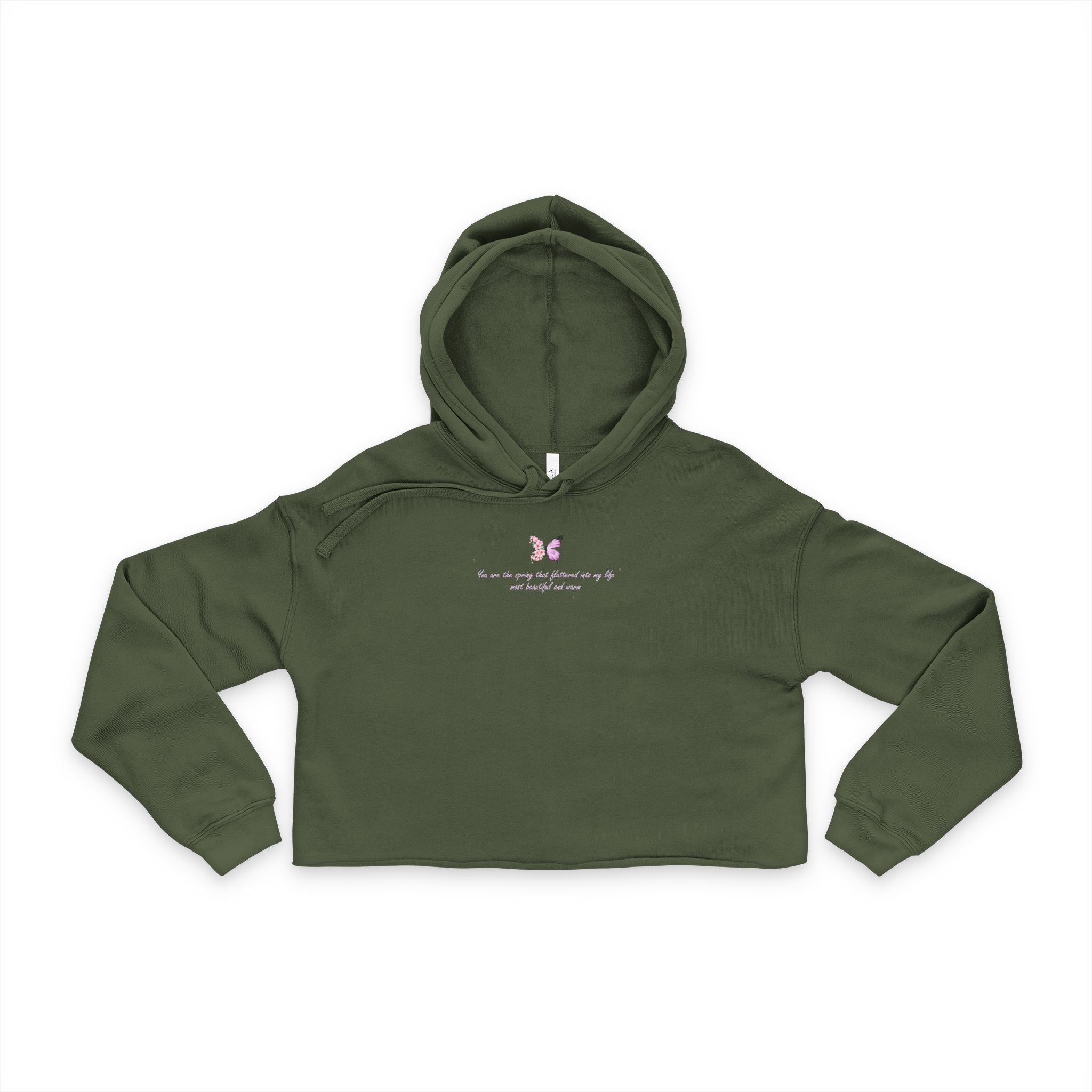 Women's Black Floral Butterfly Spring Quote Cotton Blend Crop Hoodie