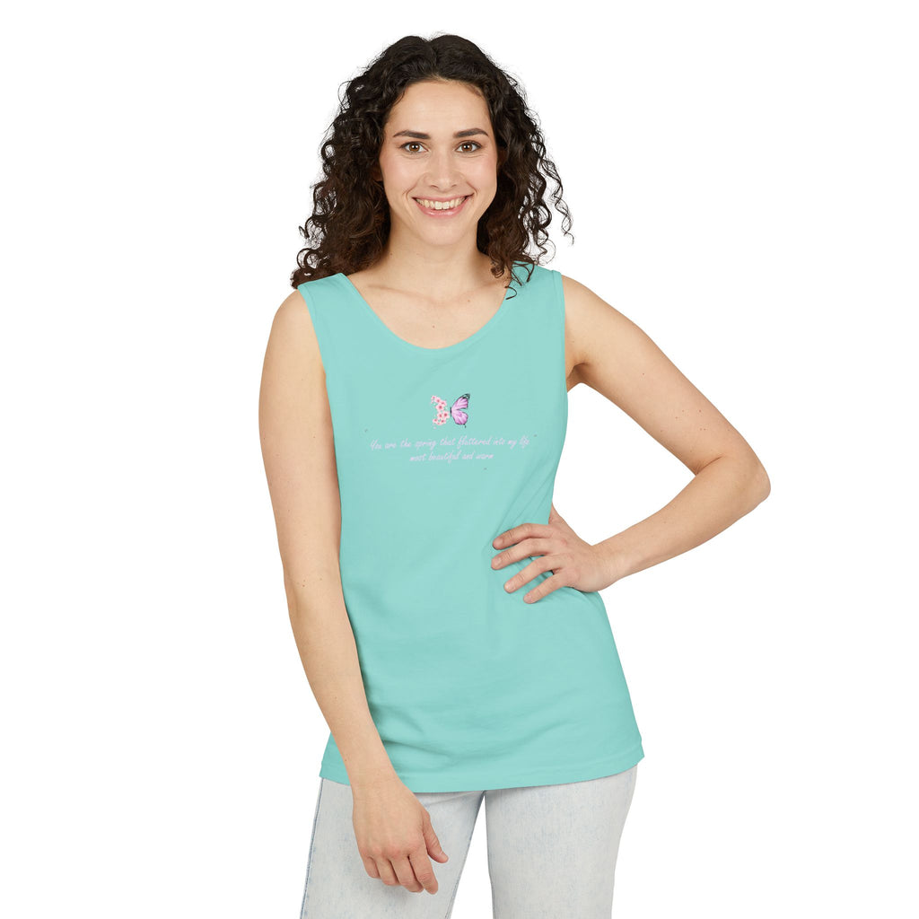 Unisex Navy Blue Floral Butterfly Spring Quote 100% Cotton Tank Top