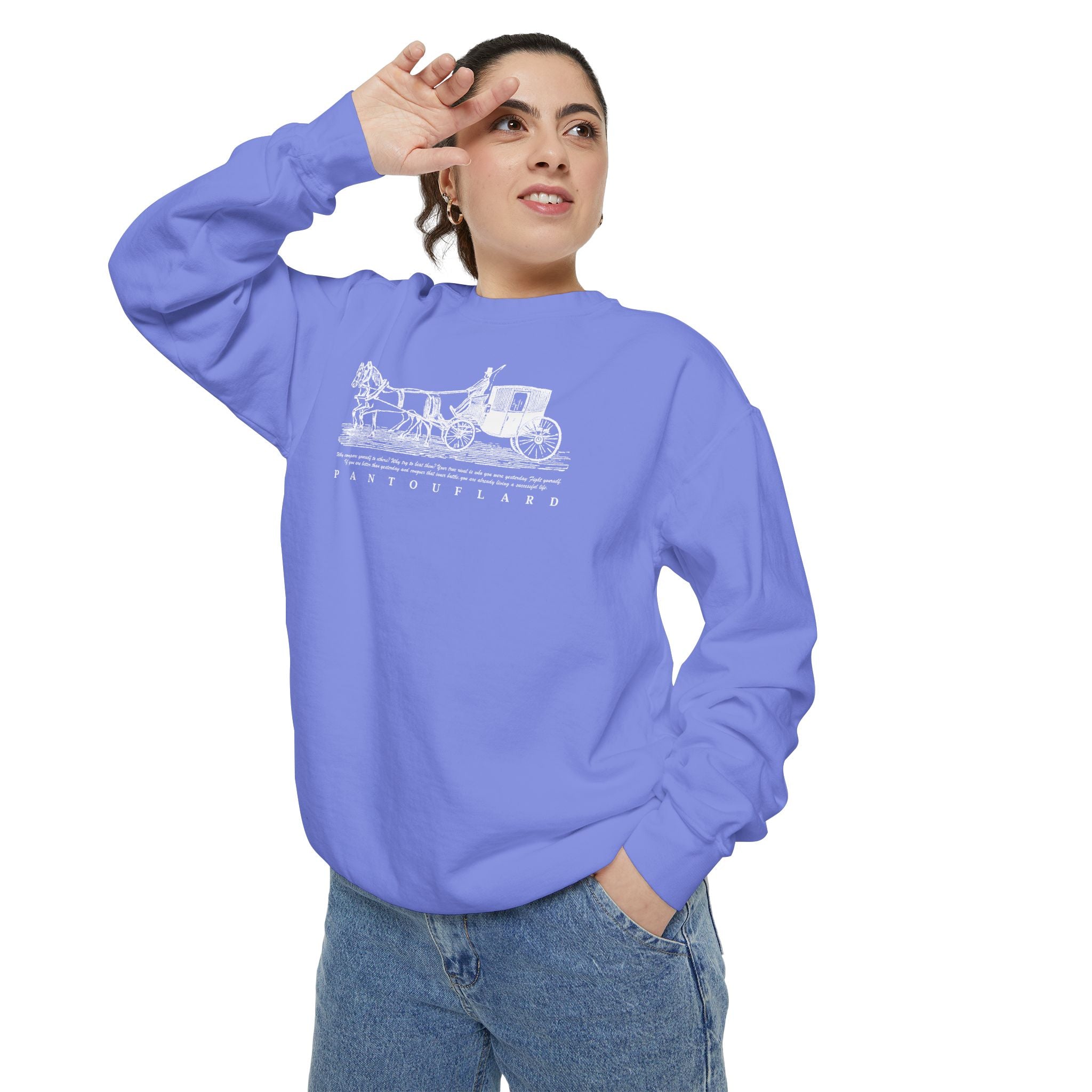 Unisex Navy Vintage Carriage Graphic Cotton Blend Sweatshirt