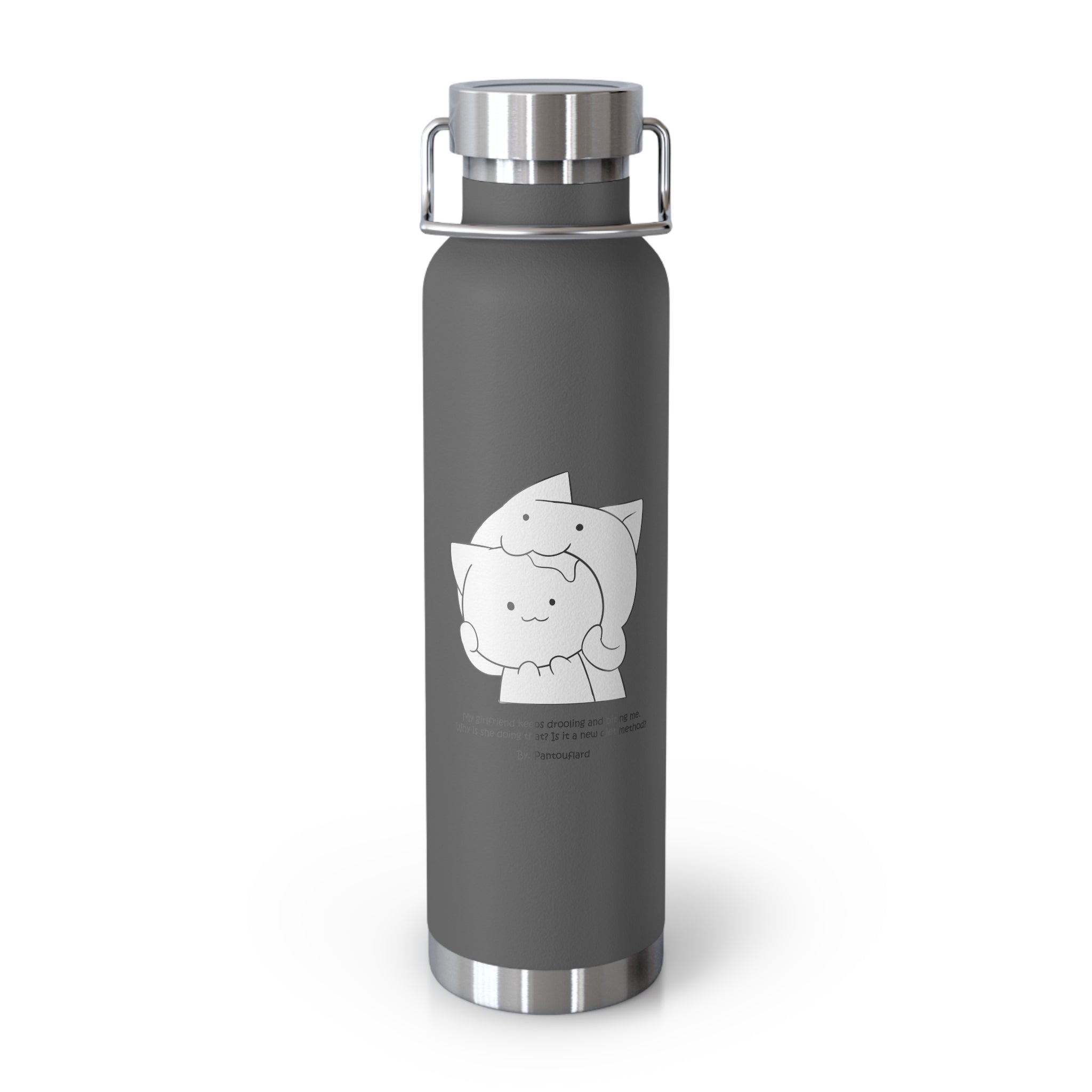 Navy Blue Cute Biting Cats Quote 22oz Copper Vacuum Insulated Bottle