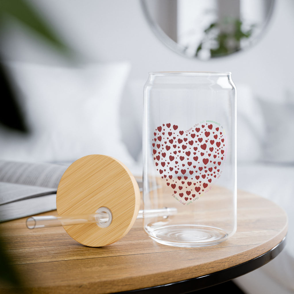 Clear Pantouflard Passionate Love Red Heart Quote Tempered Glass Sipper