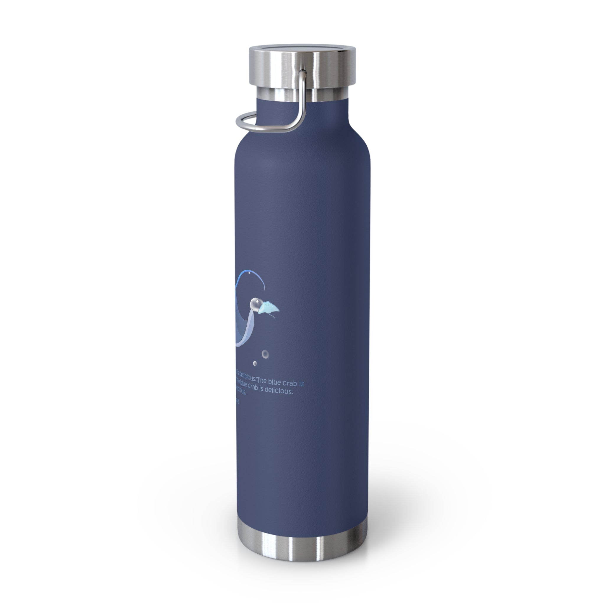 Cyan Blue Cute Stingray Eating Crab Quote 22oz Copper Vacuum Insulated Bottle