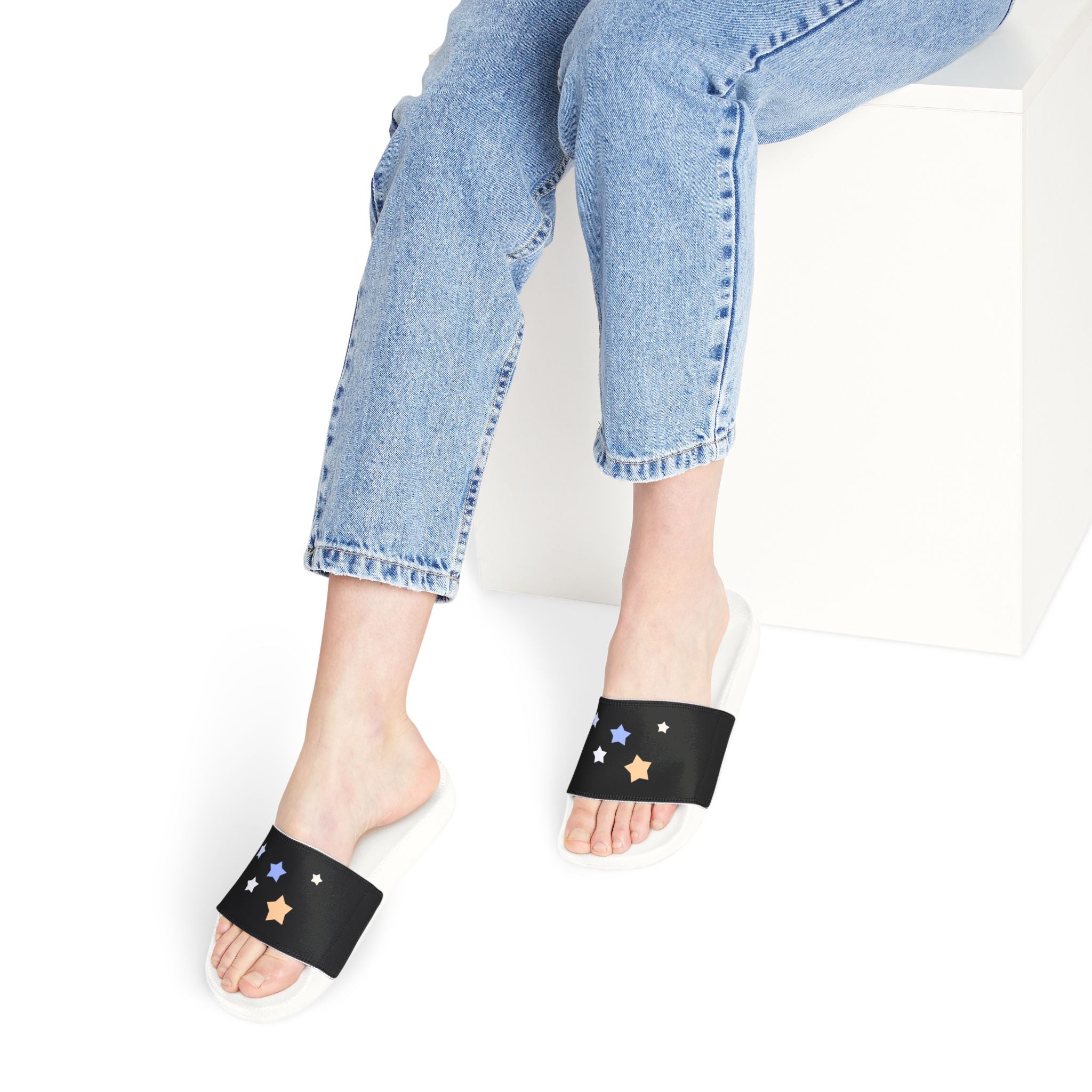 Women's Black and White Kitschy Cassiopeia Constellation Neoprene Blend Slide Sandals
