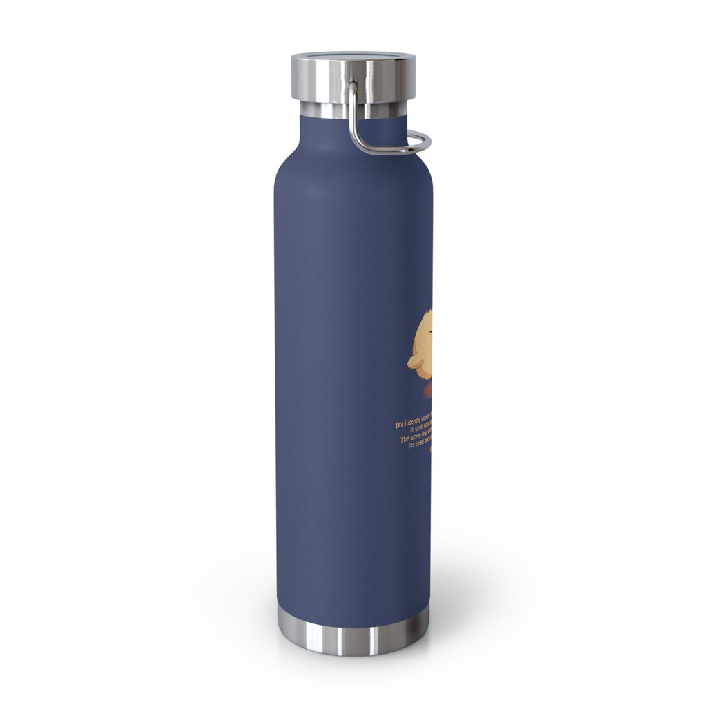 Navy Blue Cute Chick Pulling Worm Quote 22oz Copper Vacuum Insulated Bottle