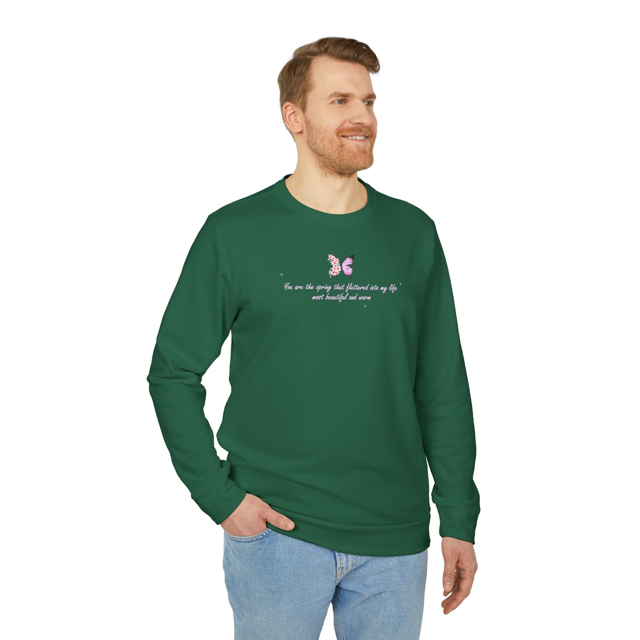 Unisex Navy Blue Floral Butterfly Spring Quote BCI Cotton Adidas Sweatshirt