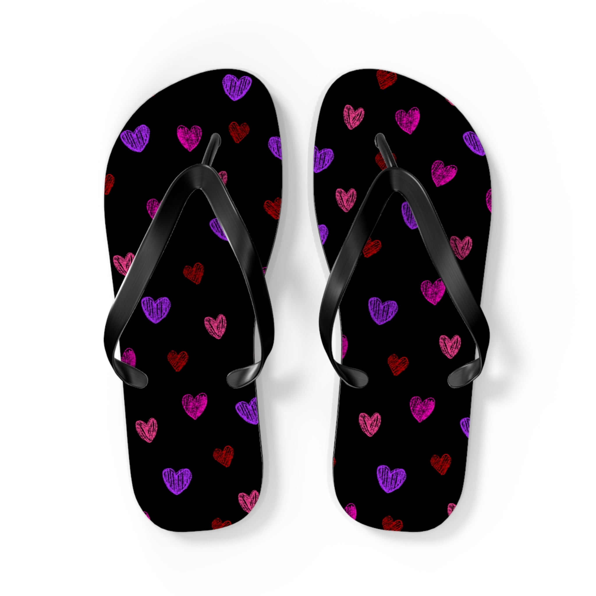 Women's Y2K Neon Sketched Hearts Flip Flops - Alt Aesthetic Beach Sandals