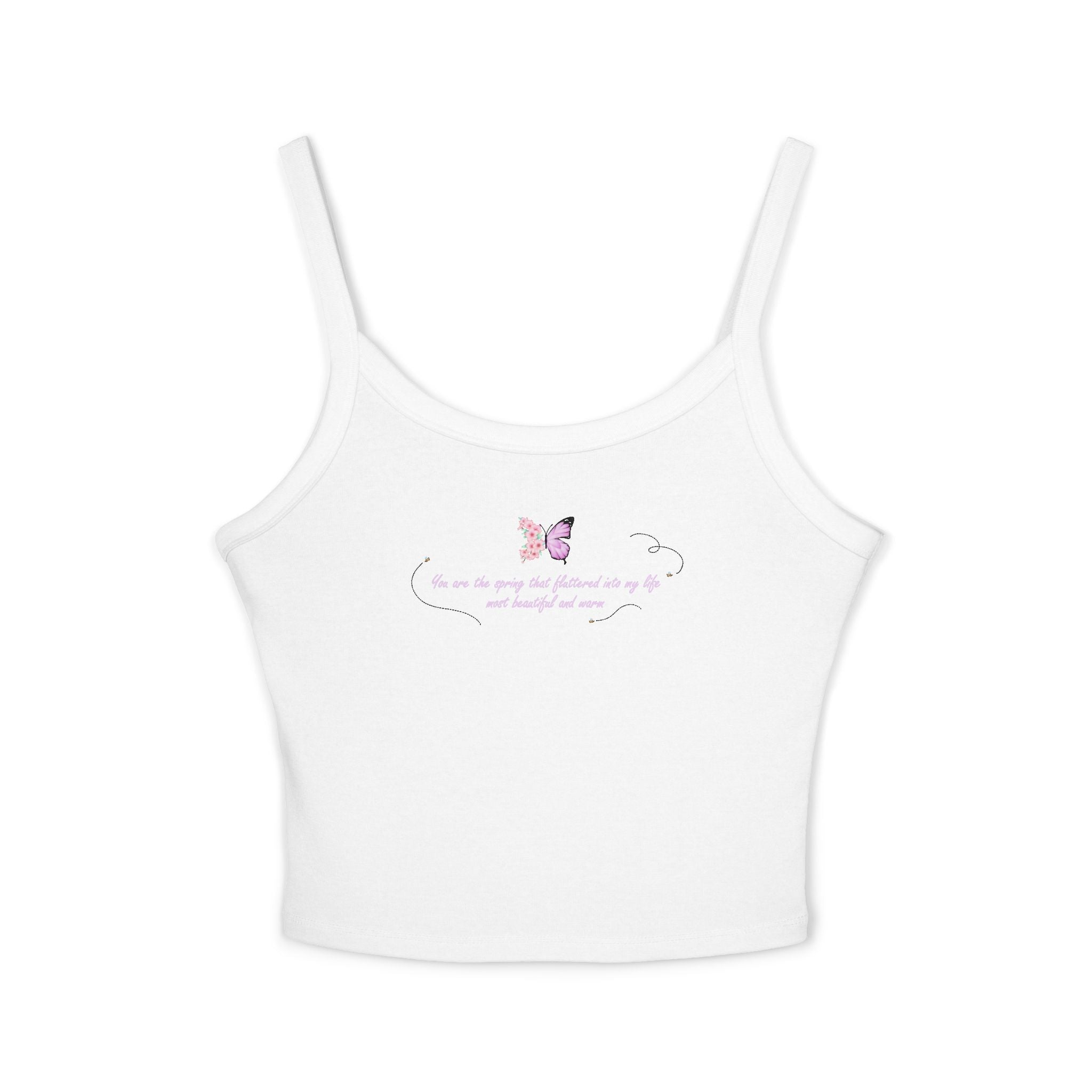 Women's Pink Floral Butterfly Spring Quote Cotton Blend Spaghetti Strap Tank Top