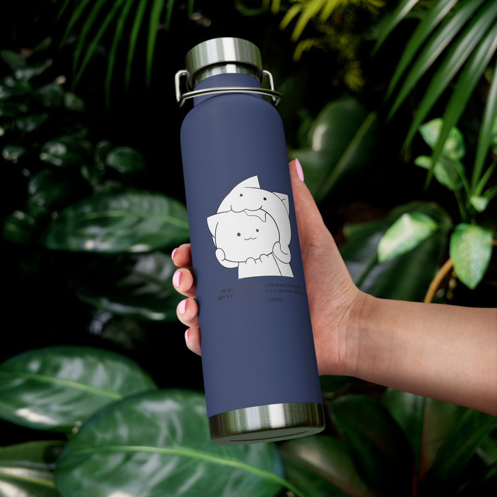 Navy Blue Cute Biting Cats Quote 22oz Copper Vacuum Insulated Bottle