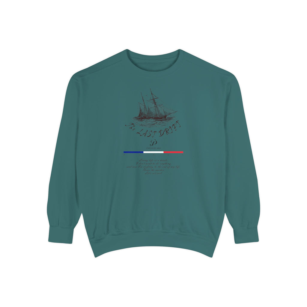 Unisex White Vintage Ship Graphic Cotton Blend Sweatshirt