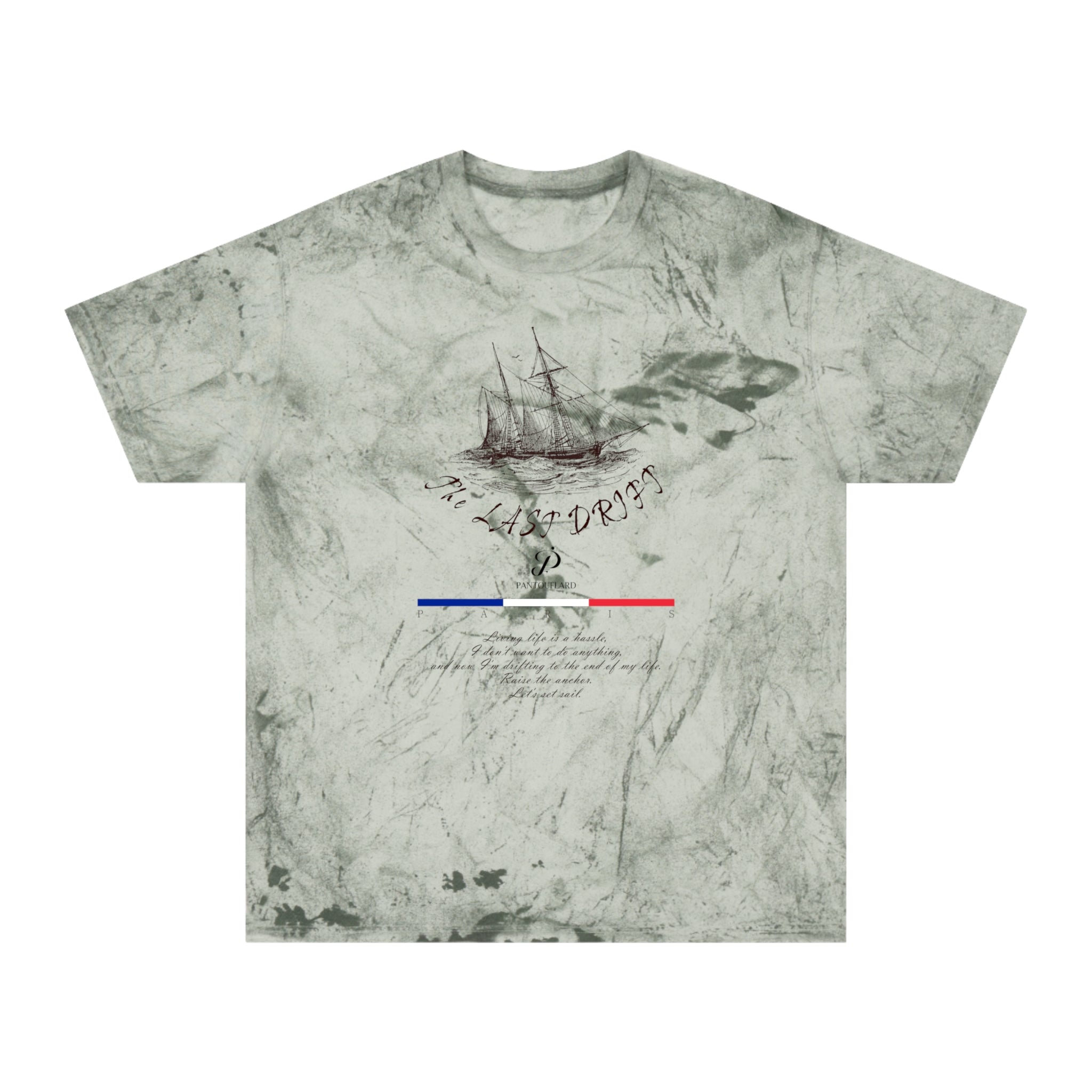 Unisex Grey Color Blast Vintage Ship Graphic 100% Cotton T-Shirt