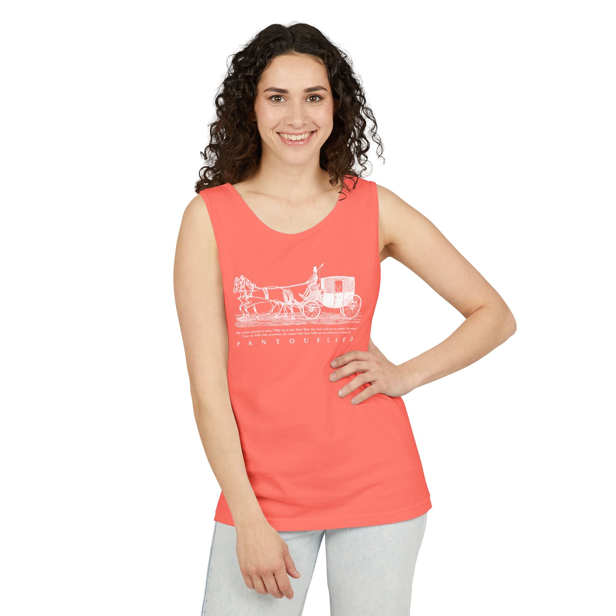 Unisex Black Pantouflard Carriage Cotton Garment-Dyed Tank Top
