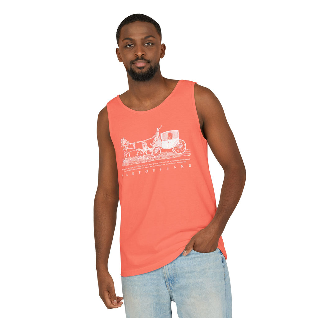 Unisex Black Pantouflard Carriage Cotton Garment-Dyed Tank Top