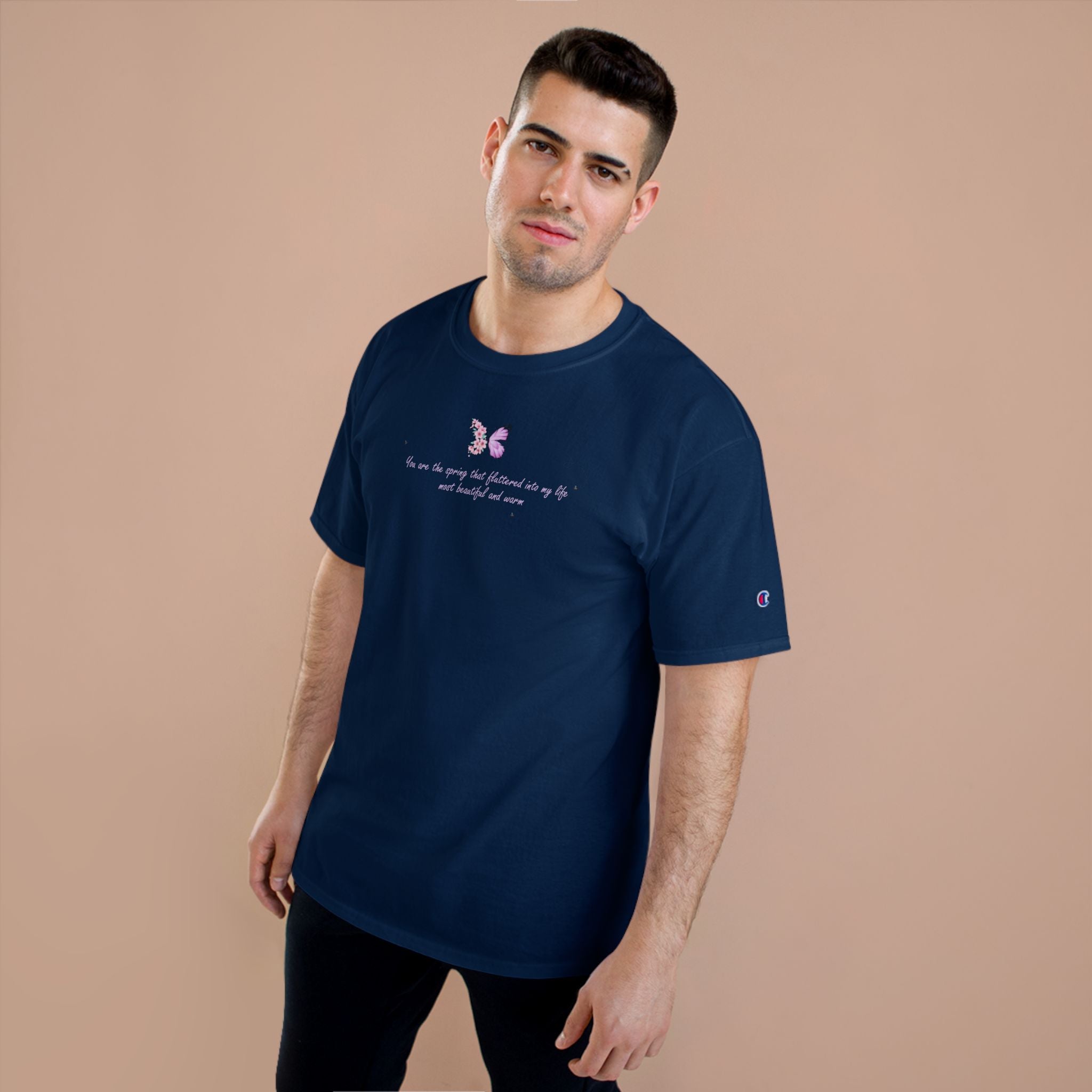 Unisex White Floral Butterfly Spring Quote 100% Cotton Champion T-Shirt