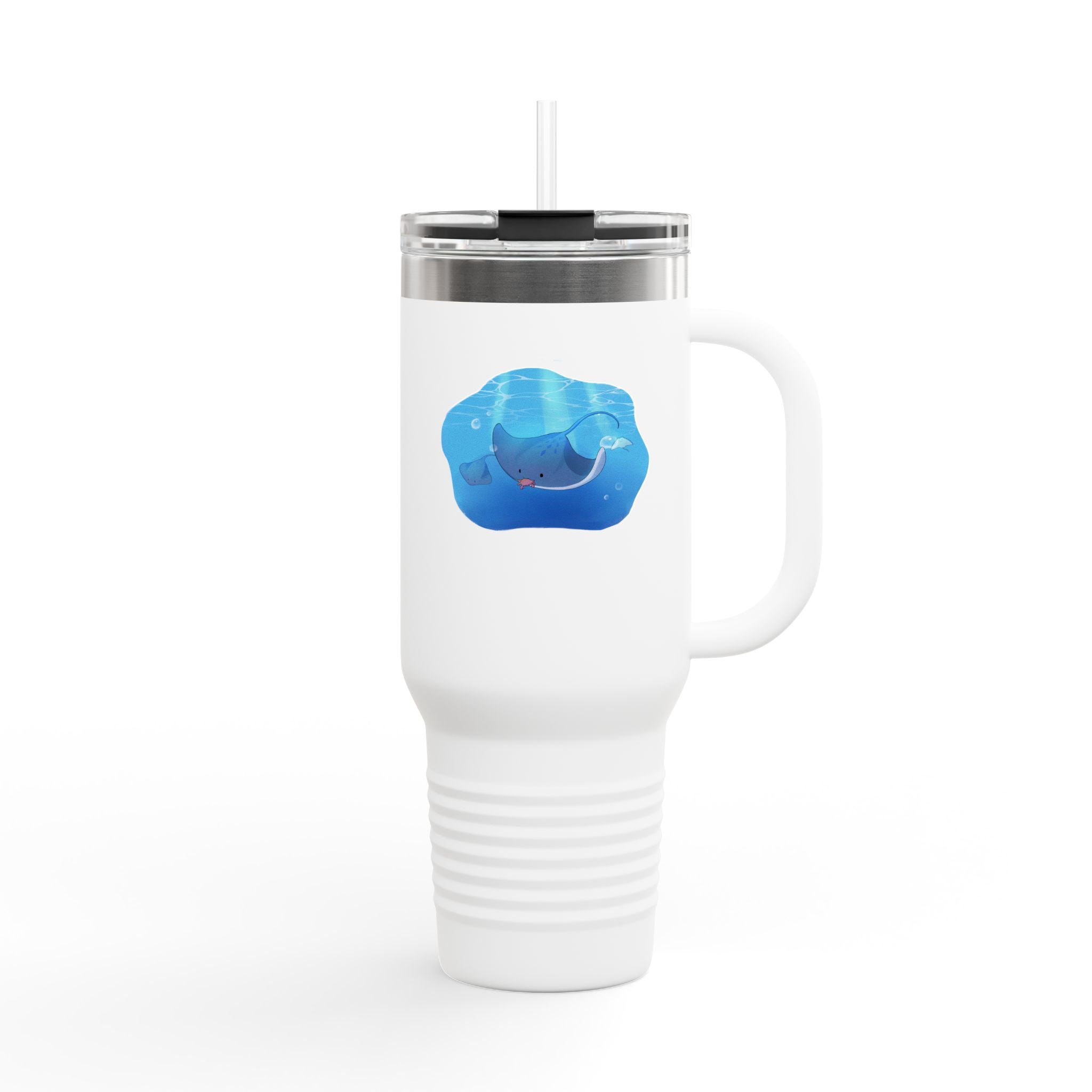 Navy Blue Cute Swimming Stingray 40oz Stainless Steel Insulated Travel Mug