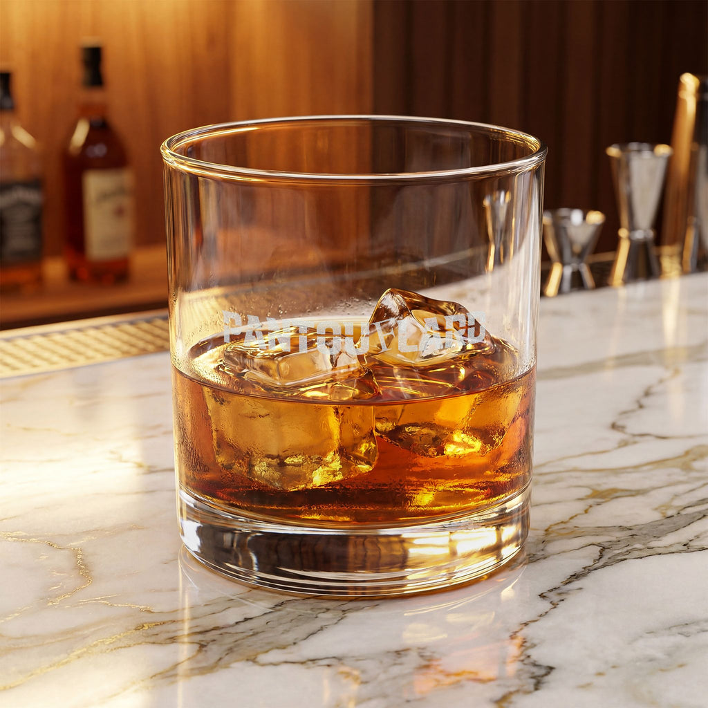 Clear Pantouflard Bold Typography Engraved Whiskey Glass, 10.5oz
