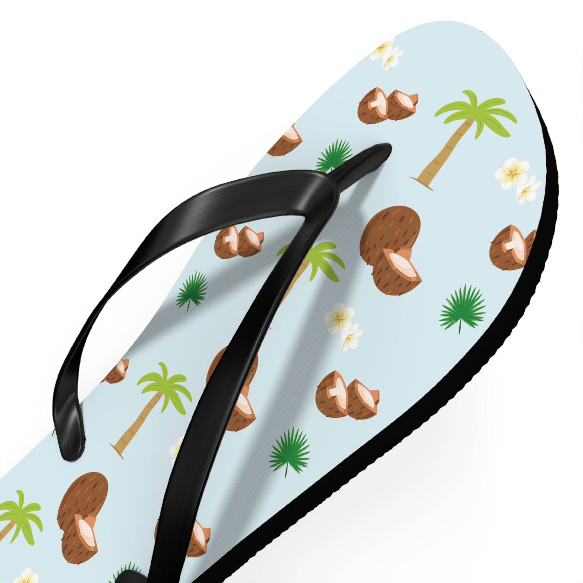 Unisex Light Blue Coconut Palm Tree Tropical Pattern EVA Polyester Flip Flops