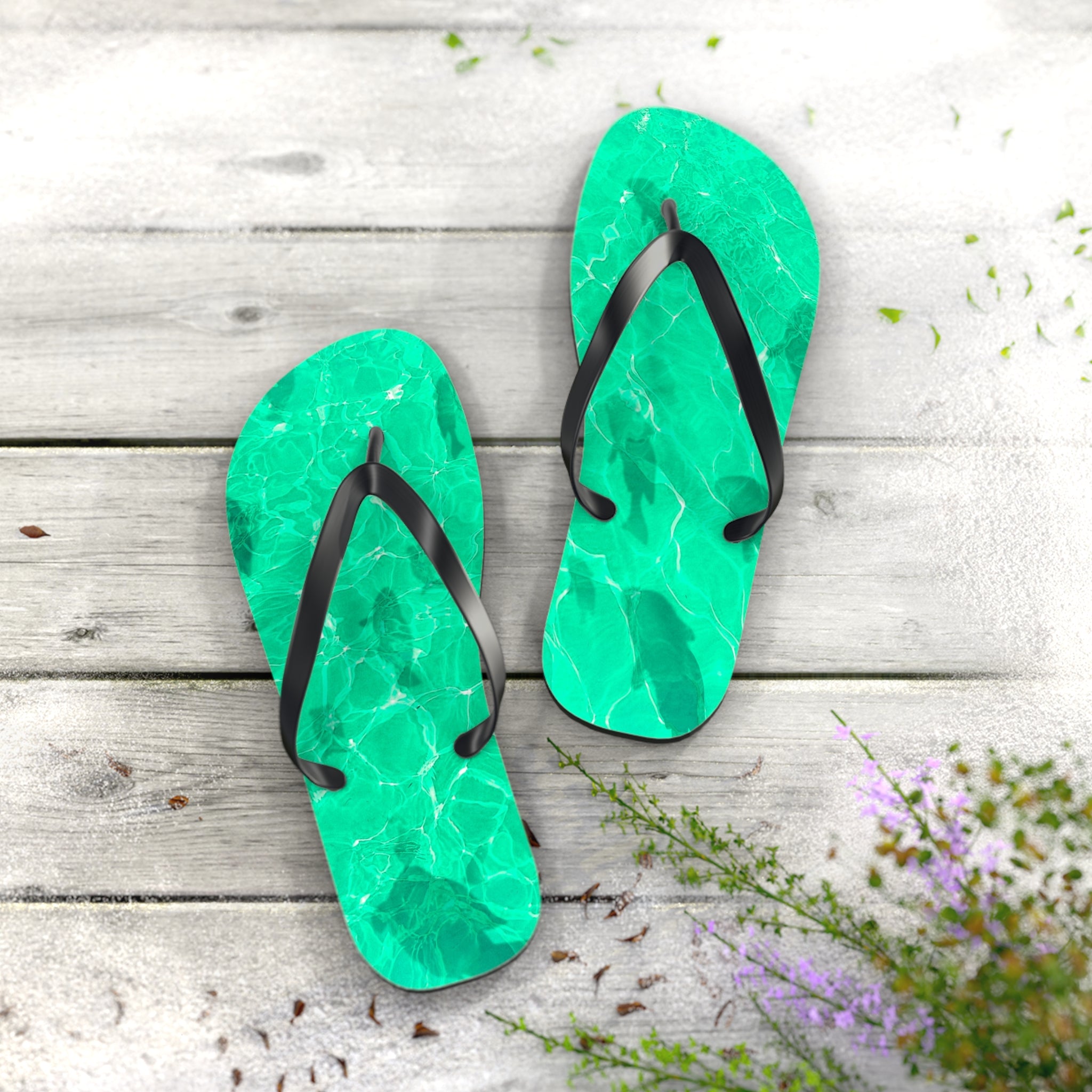Men's/Women's Vibrant Green Pool Water Flip Flops - Vaporwave Thong Sandals