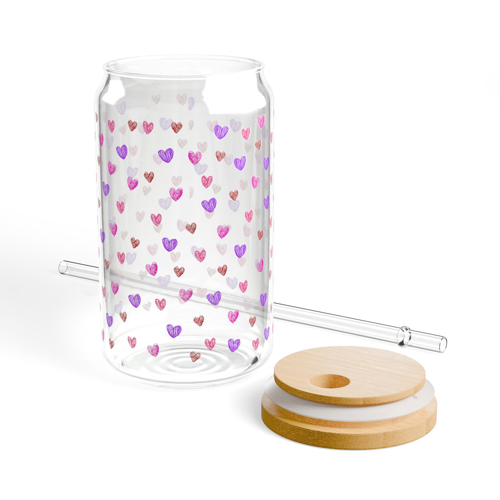 Clear Cute Hand-Drawn Hearts Pattern Tempered Glass Sipper