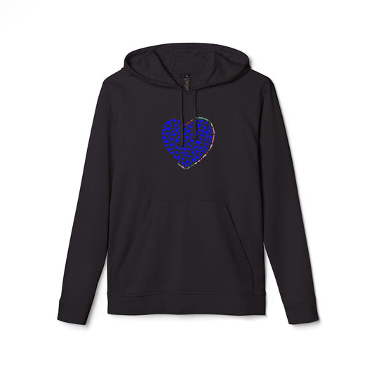Adidas Unisex Heart Fleece Hoodie with Blue Heart Design