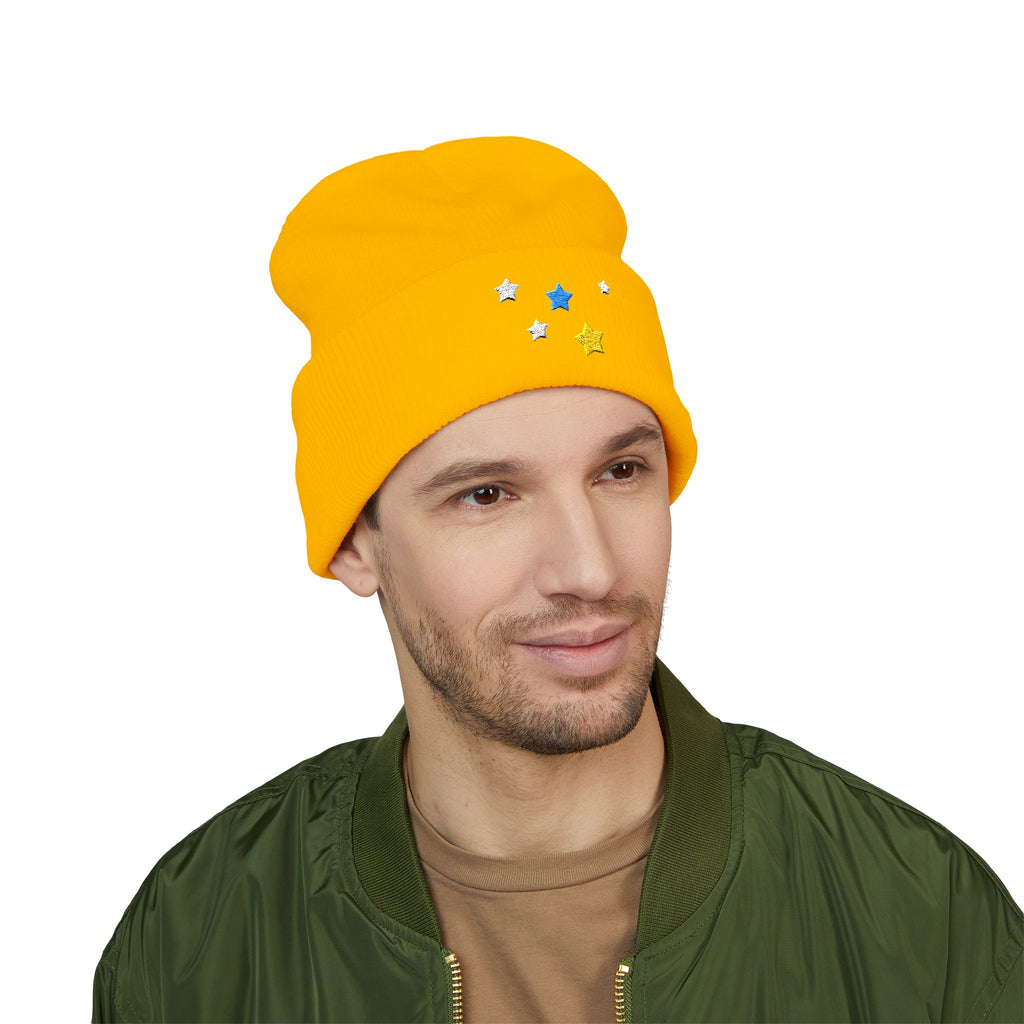 Unisex Cassiopeia Star Embroidered Acrylic Cuffed Beanie