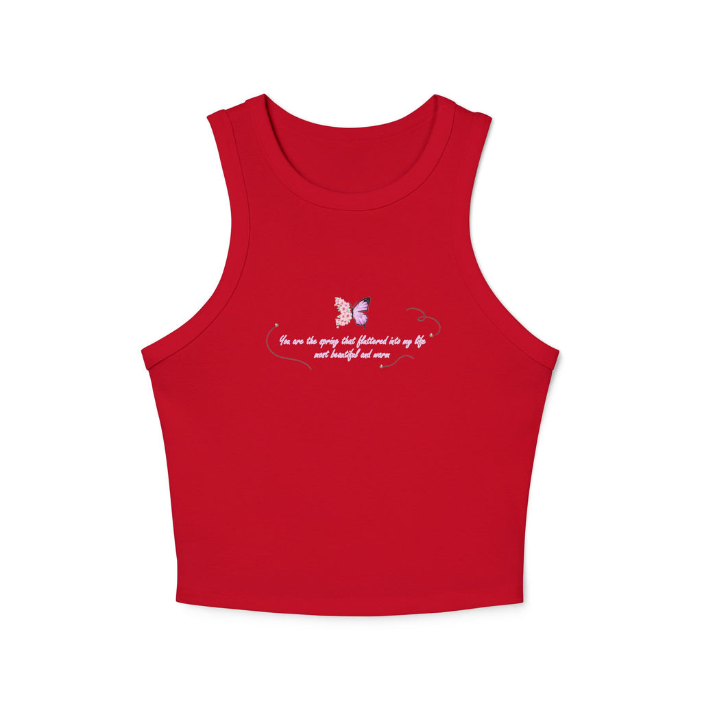 Women's Navy Blue Floral Butterfly Spring Quote Cotton Blend Racer Tank Top