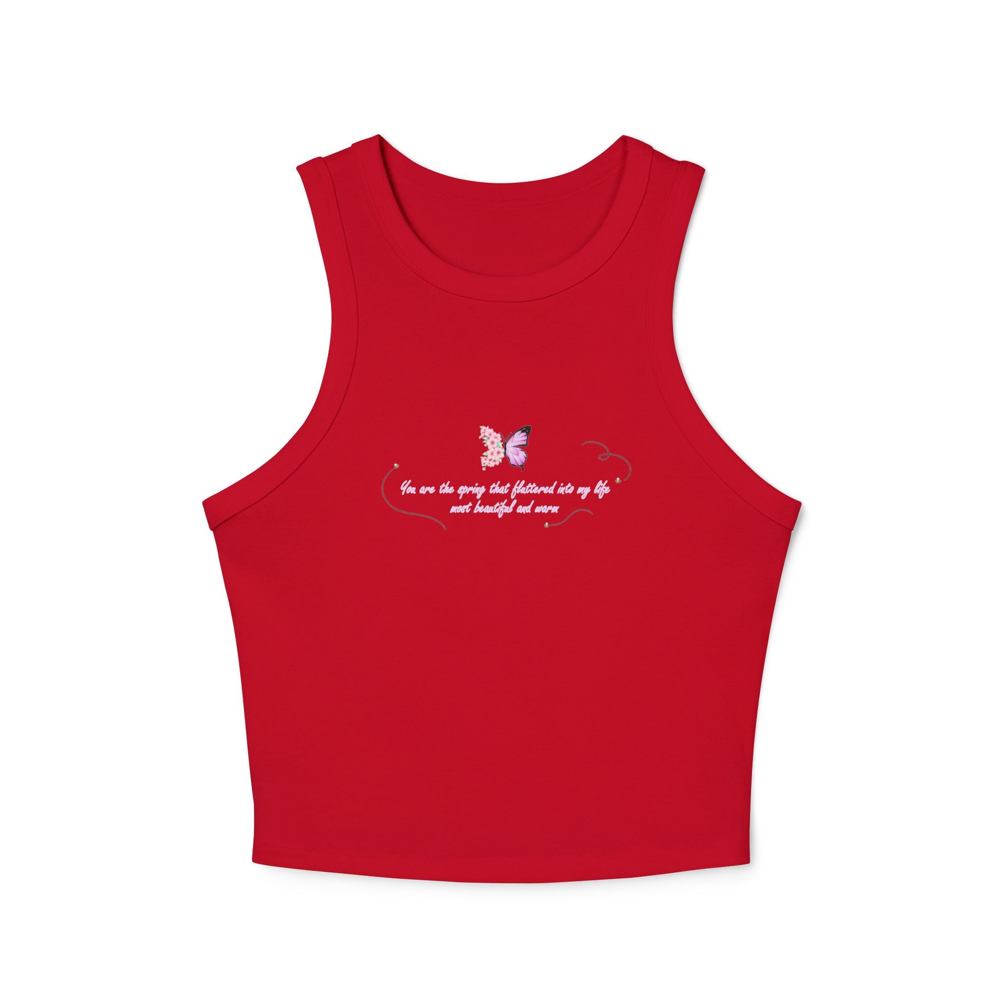 Women's Navy Blue Floral Butterfly Spring Quote Cotton Blend Racer Tank Top