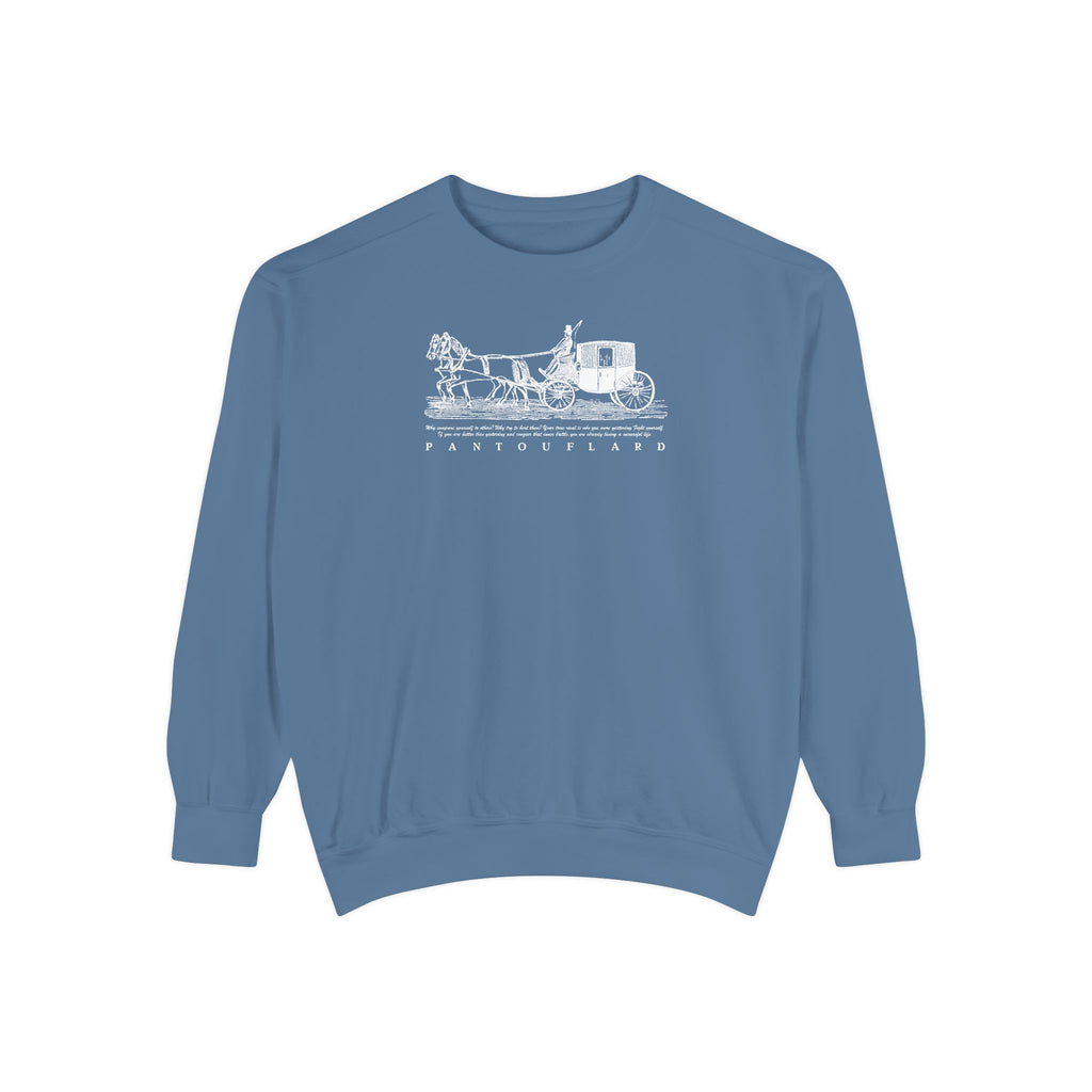 Unisex Navy Vintage Carriage Graphic Cotton Blend Sweatshirt