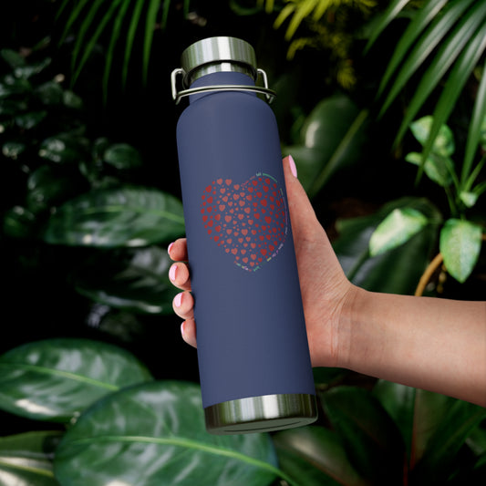 Copper Vacuum Insulated Water Bottle, 22oz (Red Heart Design)