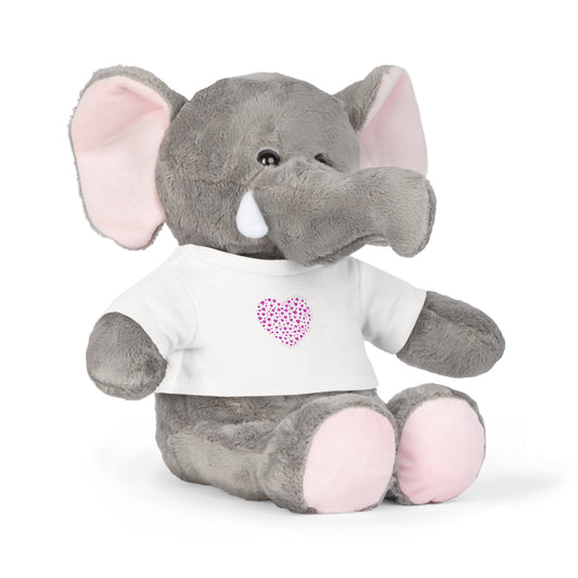Adorable Plush elephant with Pink Heart T-Shirt, Cuddly Companion