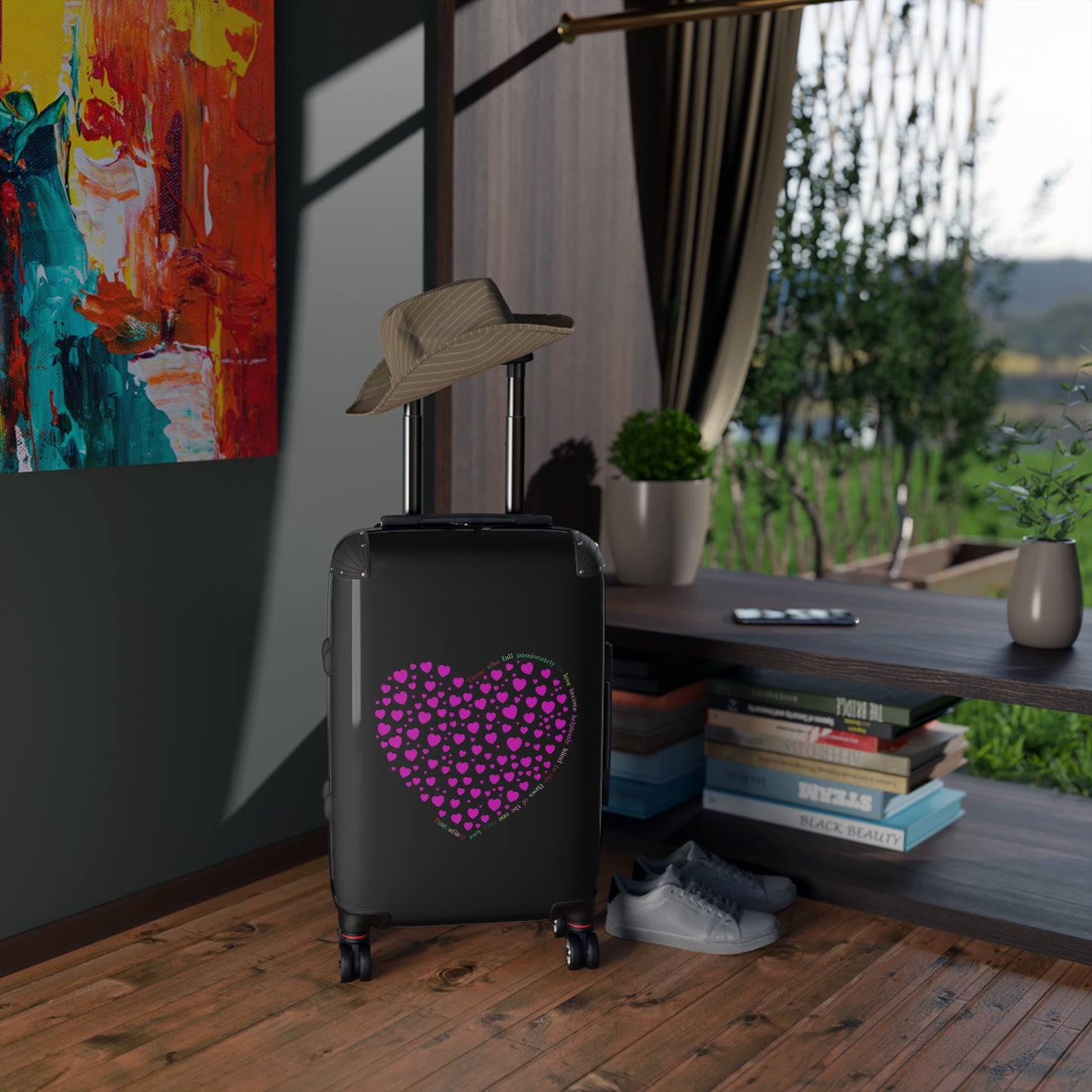 Pink Heart Design Suitcase, Travel Luggage