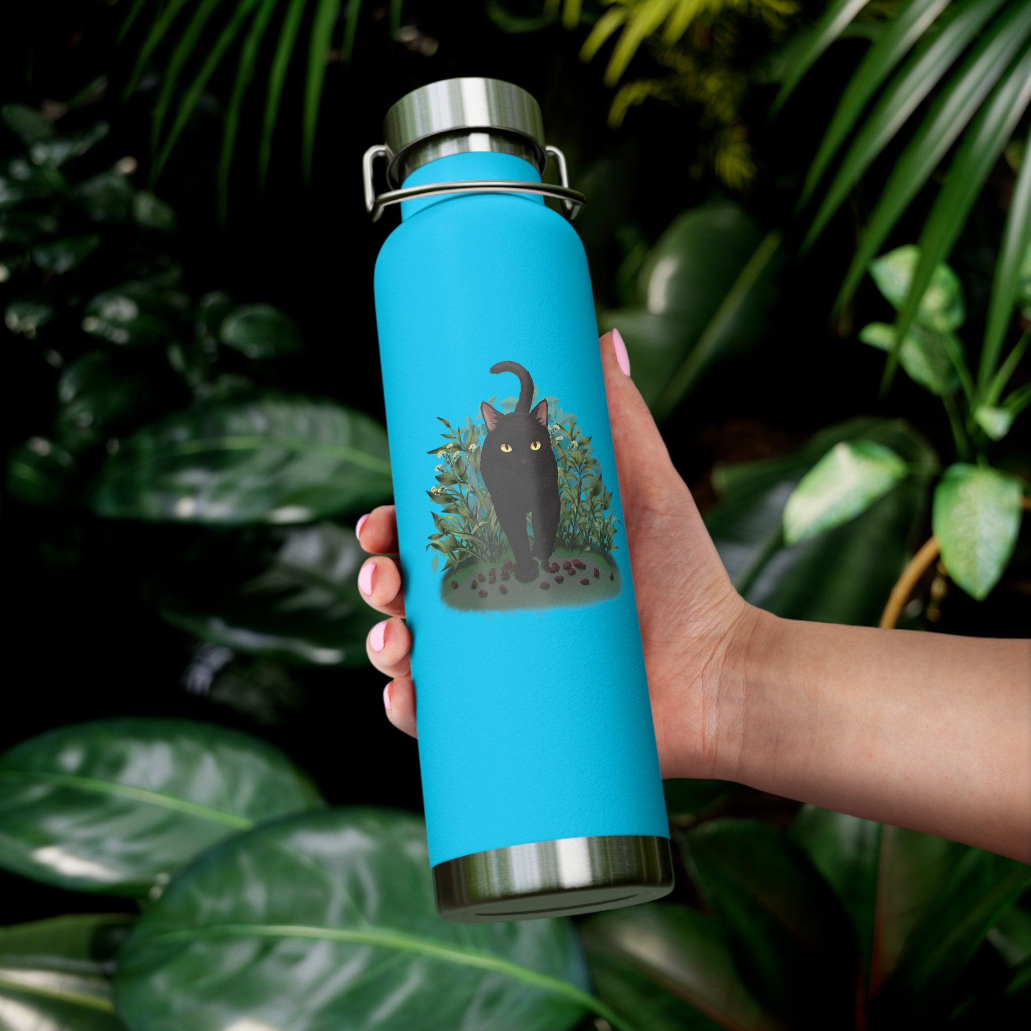 Black Mysterious Black Cat in Bushes 22oz Copper Vacuum Insulated Bottle