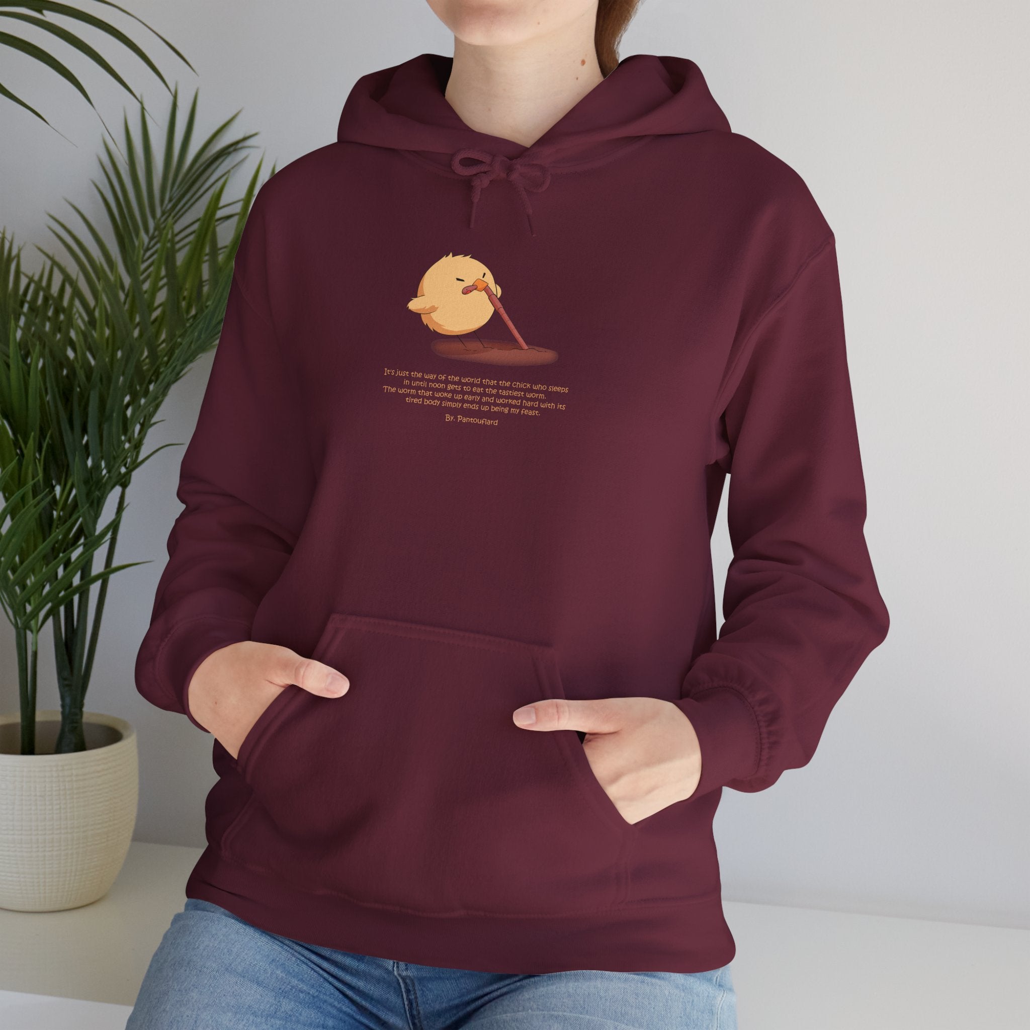 Kitsch Kawaii Chick & Worm Graphic Hoodie - The Quiet Victory (Aesthetic Streetwear Fleece)