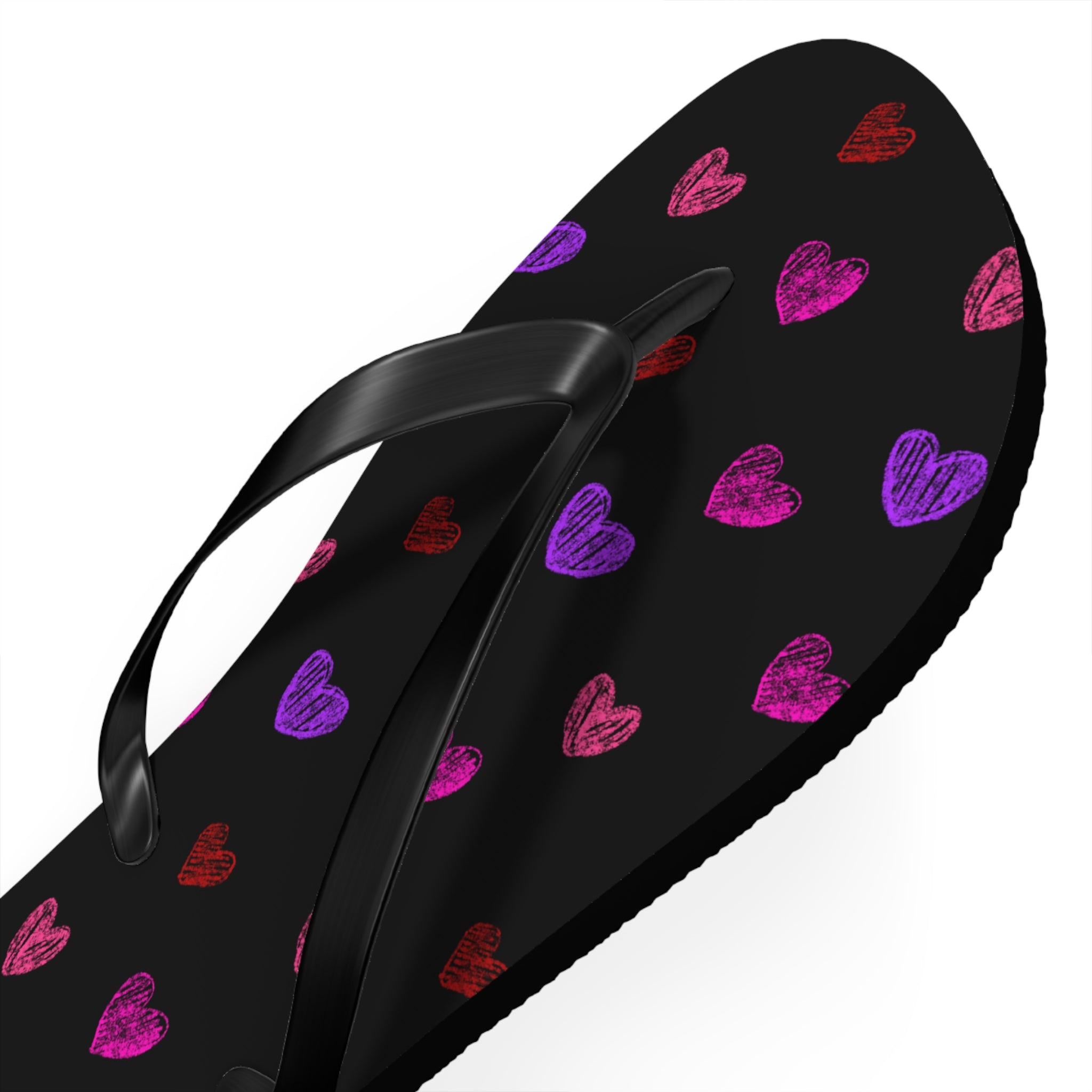 Women's Y2K Neon Sketched Hearts Flip Flops - Alt Aesthetic Beach Sandals
