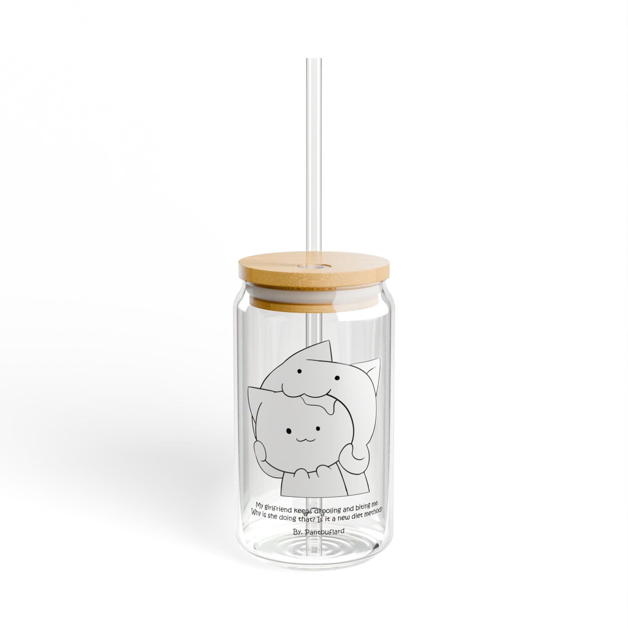 Clear Pantouflard Funny Biting Cat Couple Tempered Glass Sipper