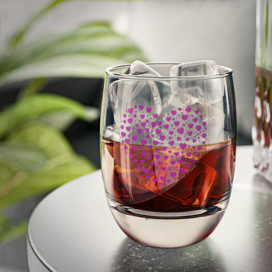 Whiskey Glass with Pink Heart Design, Barware