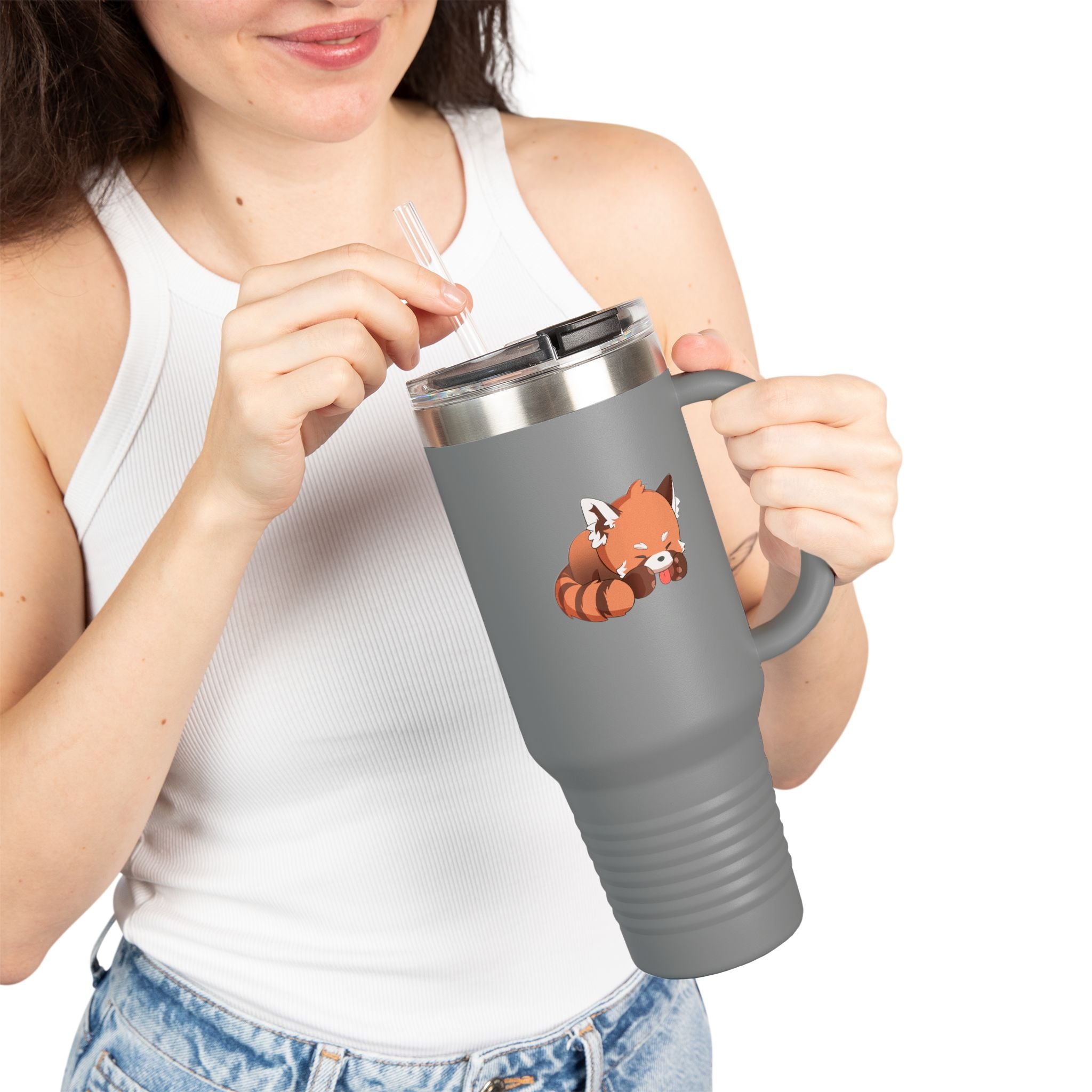 Olive Green Cute Sleeping Red Panda 40oz Stainless Steel Insulated Travel Mug