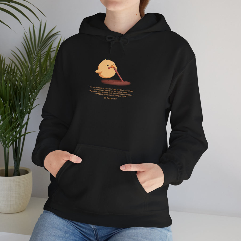 Kitsch Kawaii Chick & Worm Graphic Hoodie - The Quiet Victory (Aesthetic Streetwear Fleece)