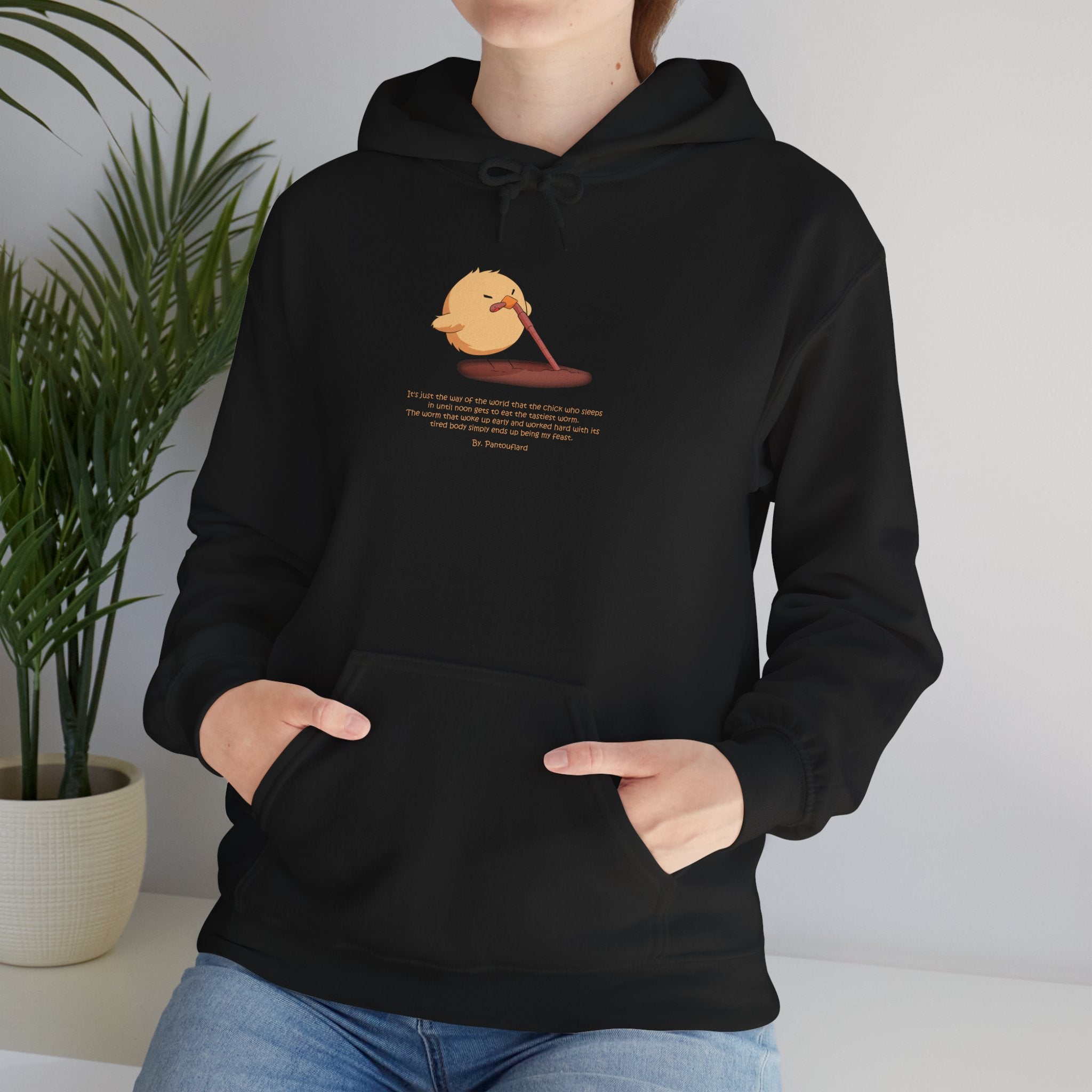 Kitsch Kawaii Chick & Worm Graphic Hoodie - The Quiet Victory (Aesthetic Streetwear Fleece)