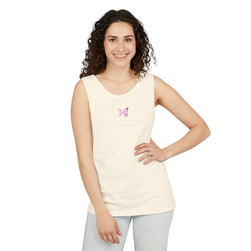 Unisex Navy Blue Floral Butterfly Spring Quote 100% Cotton Tank Top