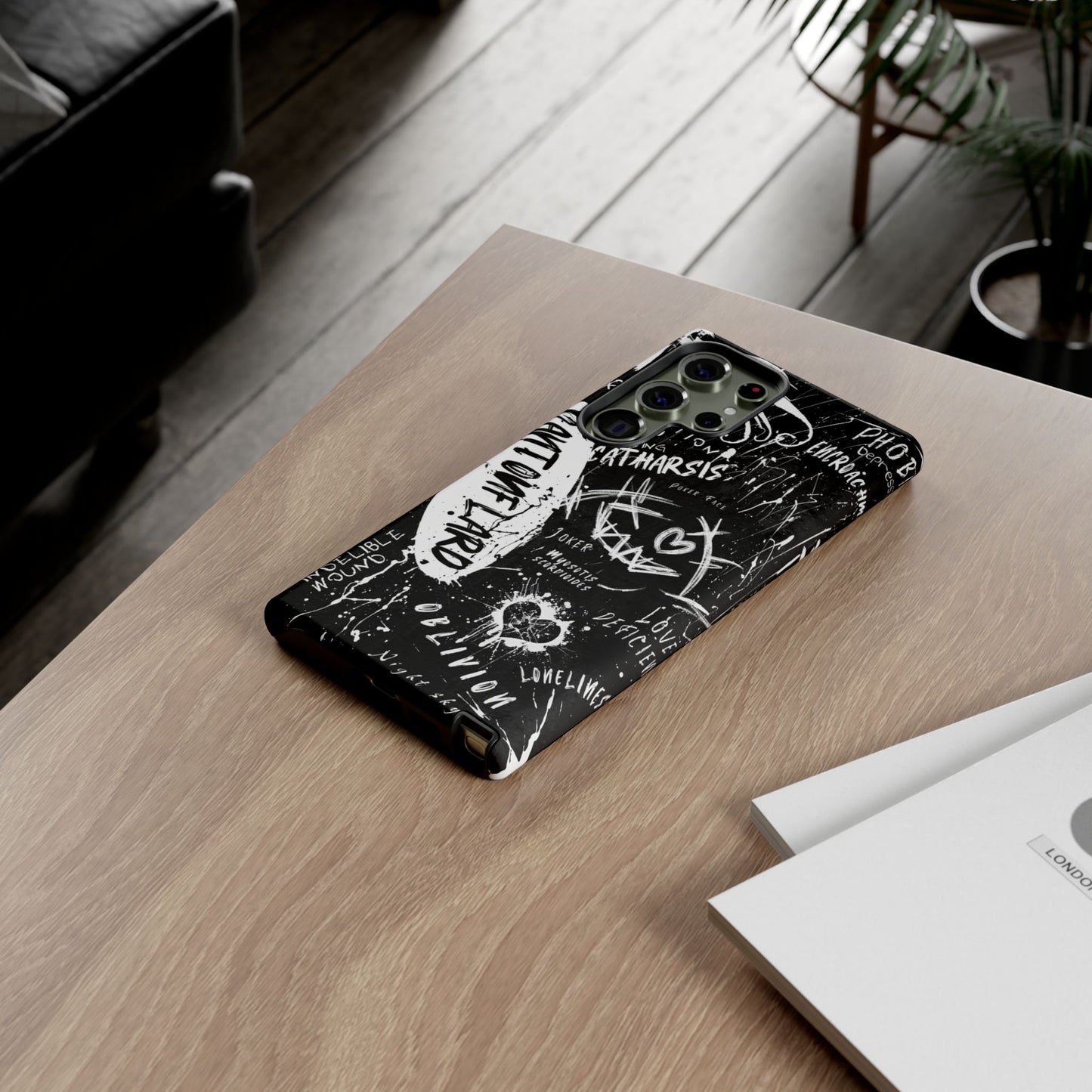 Fundas resistentes: funda atrevida para iPhone, Galaxy, Google Pixel, diseño de grafiti negro, estética urbana, regalo para amantes del arte, accesorios de teléfono modernos, estilo callejero