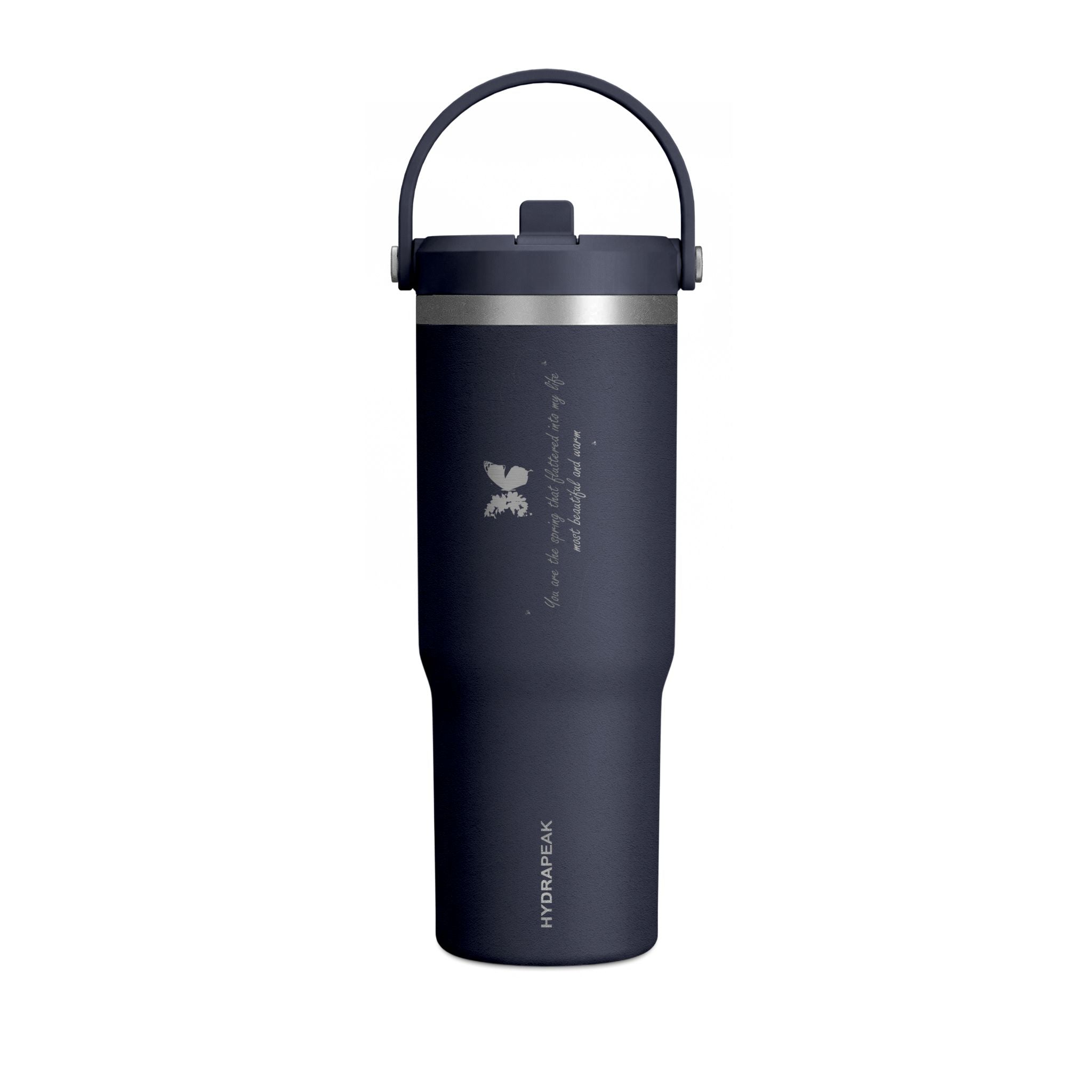 Navy Blue Romantic Floral Butterfly Quote 32oz Stainless Steel Nomad Tumbler